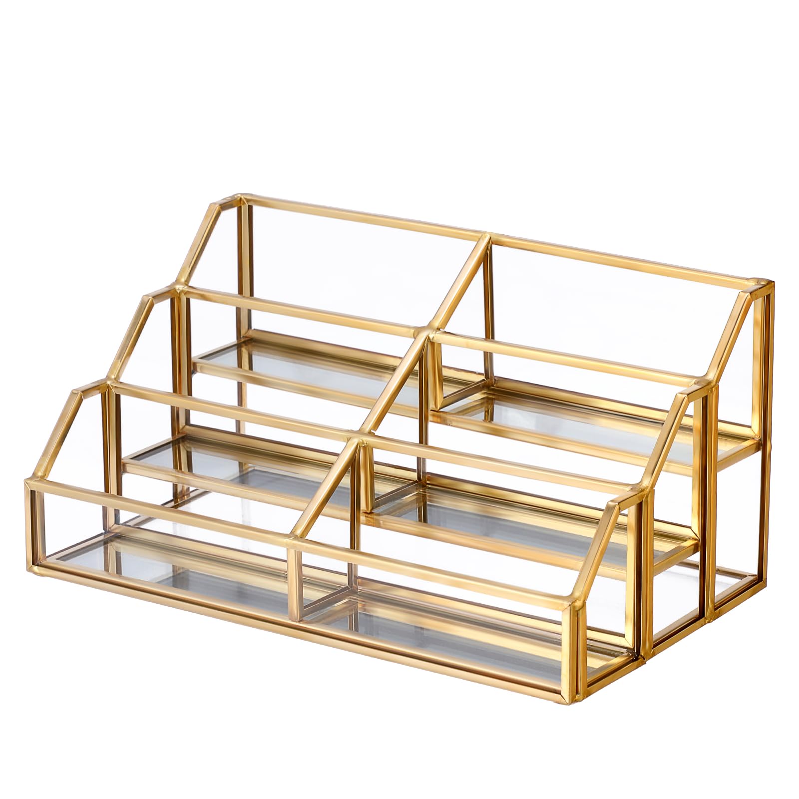 Hipiwe Soporte de cristal para tarjetas de visita de metal dorado, 6 ranuras