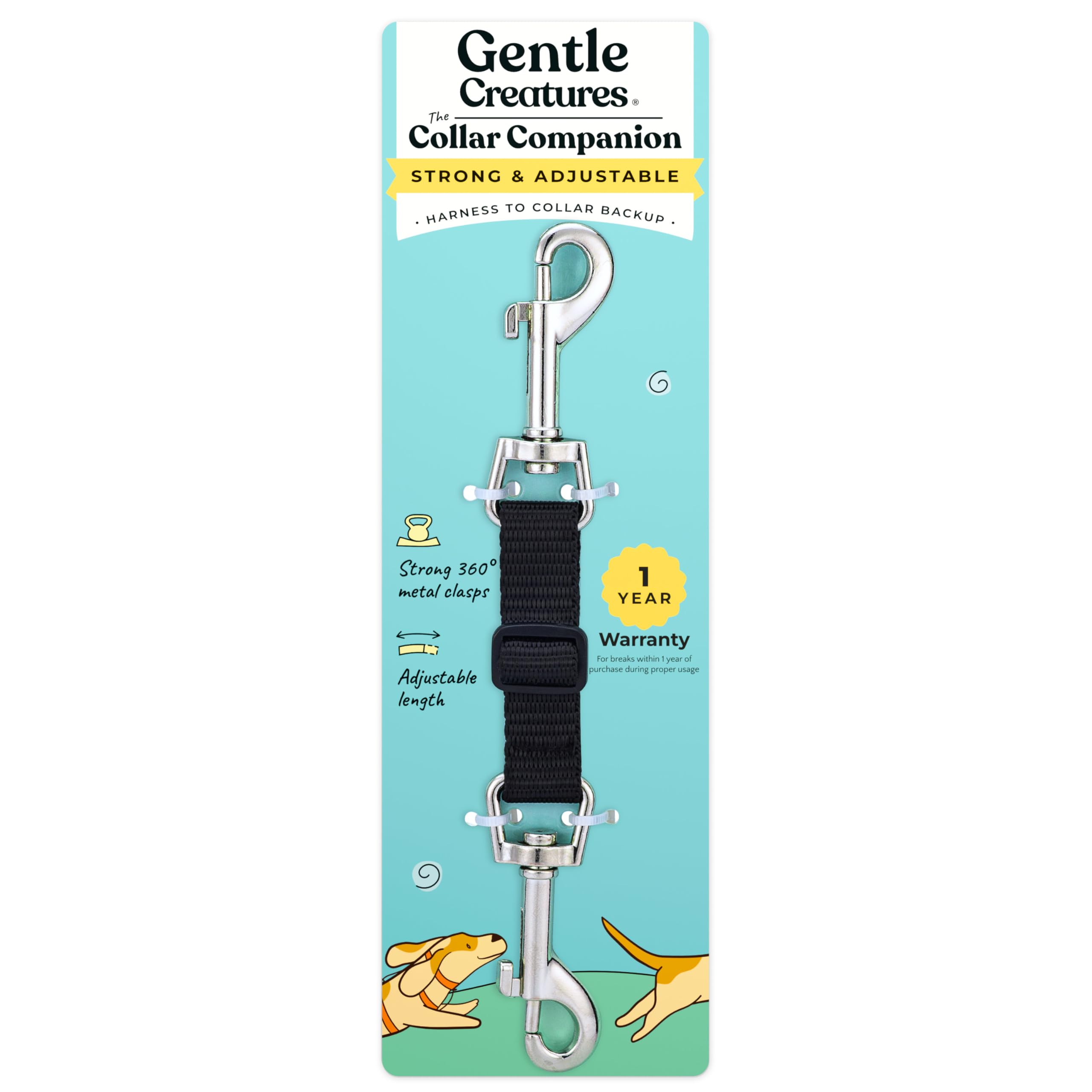 Gentle Creatures Collar Companion - Adjustable Collar Backup Clip for Dog Harness, Prong, Pinch Collar, Gentle Lead - Double Ended Clasp - Safety Clip