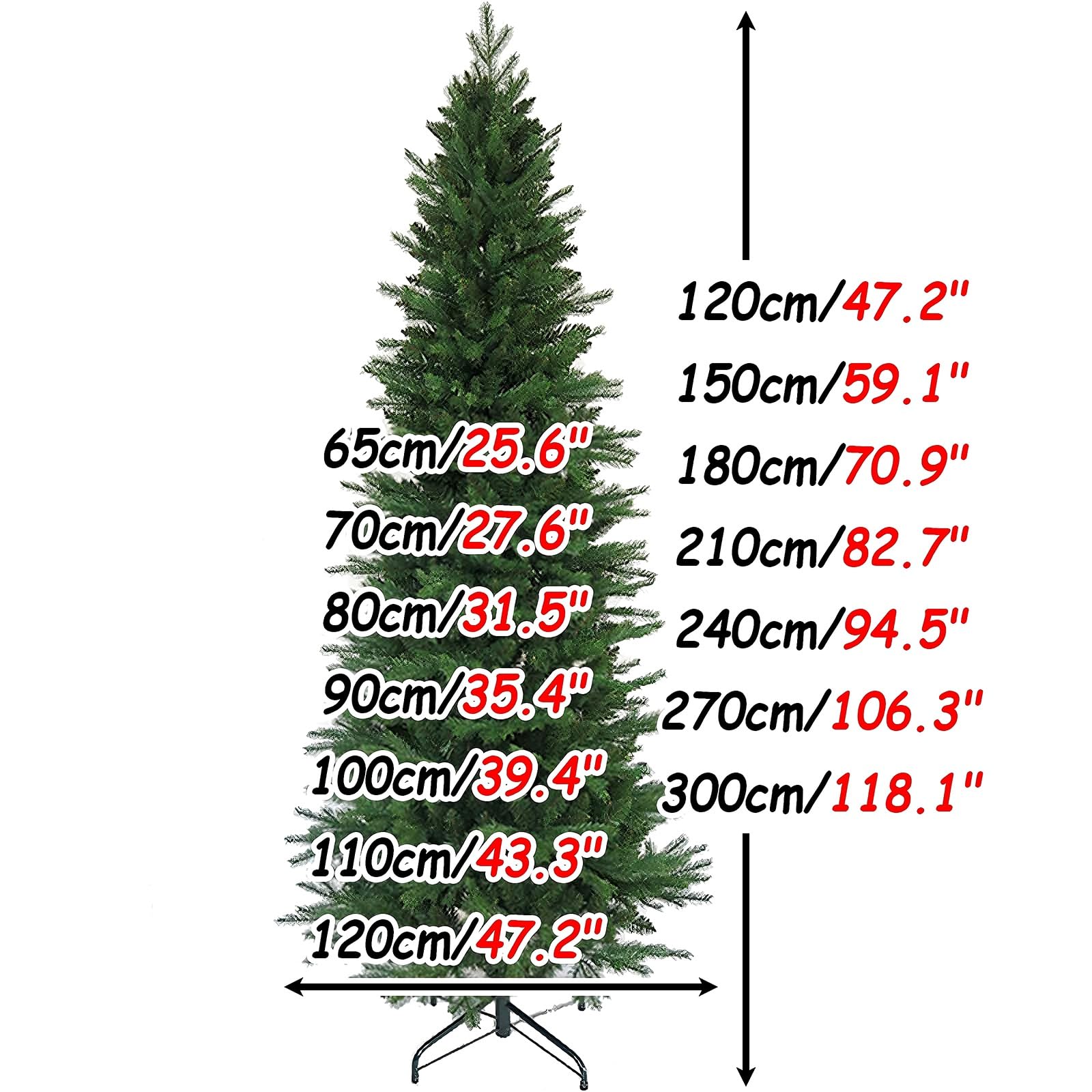 Alberi di Natale Artificiali con Supporto in Metallo Albero di Natale Slim 120/150/180/210/240/270/300cm Materiale in PVC e PE Per Uso Domestico e Commerciale(120cm/47.2")