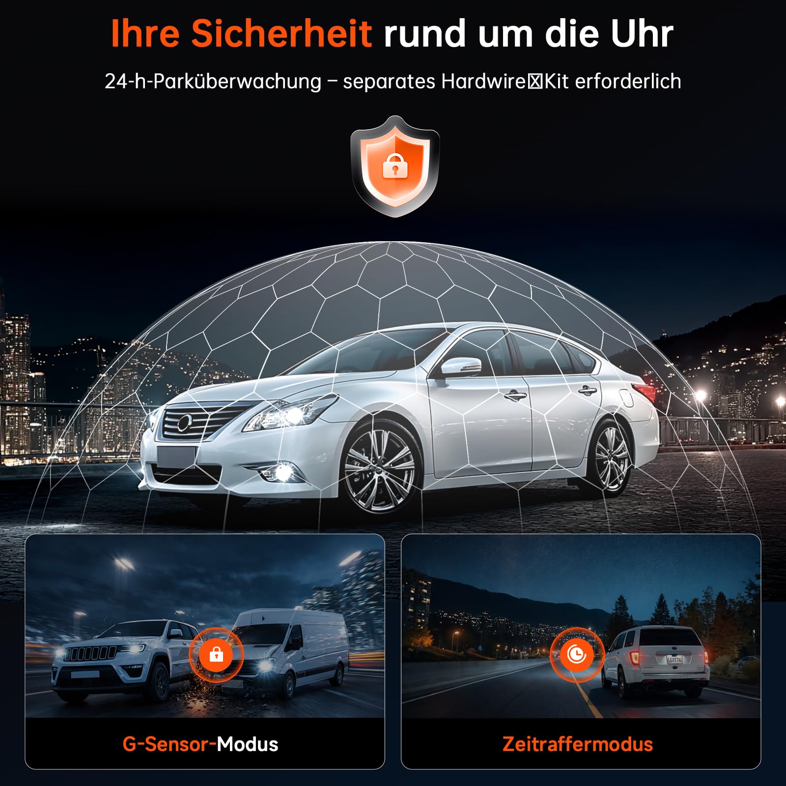 Dashcam Auto Vorne Hinten 4K+4K, WiFi Dash Cam mit 64GB SD-Karte | 3,2'' Bildschirm, Super Nachtsicht, WDR, G-Sensor, 24/7 Parküberwachung, Loop-Aufnahme, APP Steuerung, Max 256G