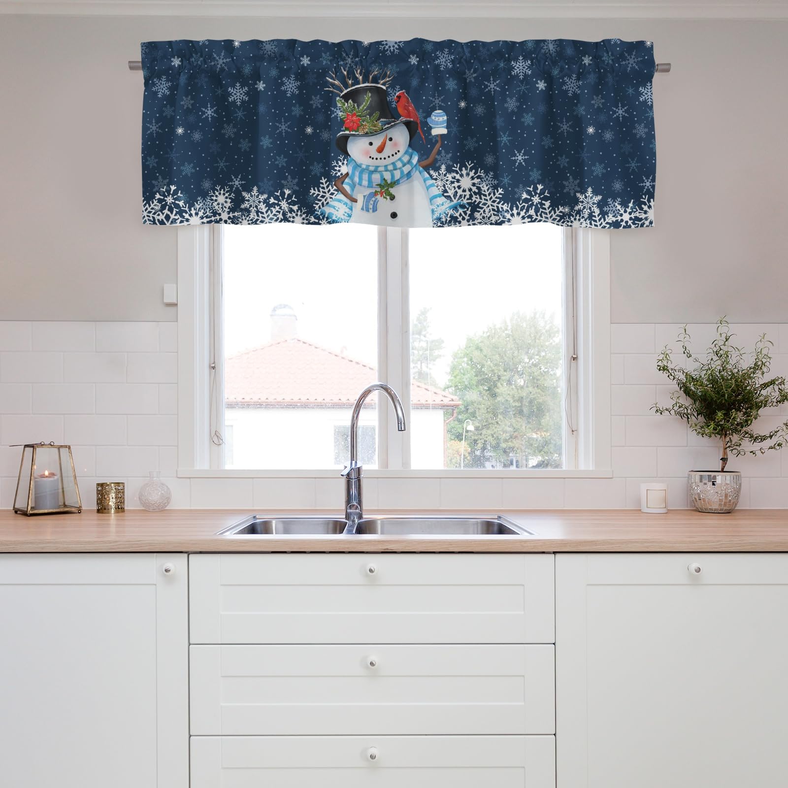 Valances for Window,Christmas Snowman Snowflakes Short Valance Window Curtains,Blackout Valance Curtains,Rod Pocket Valance Window,Window Curtains for Bedroom Bathroom Living Room Christmas Decor