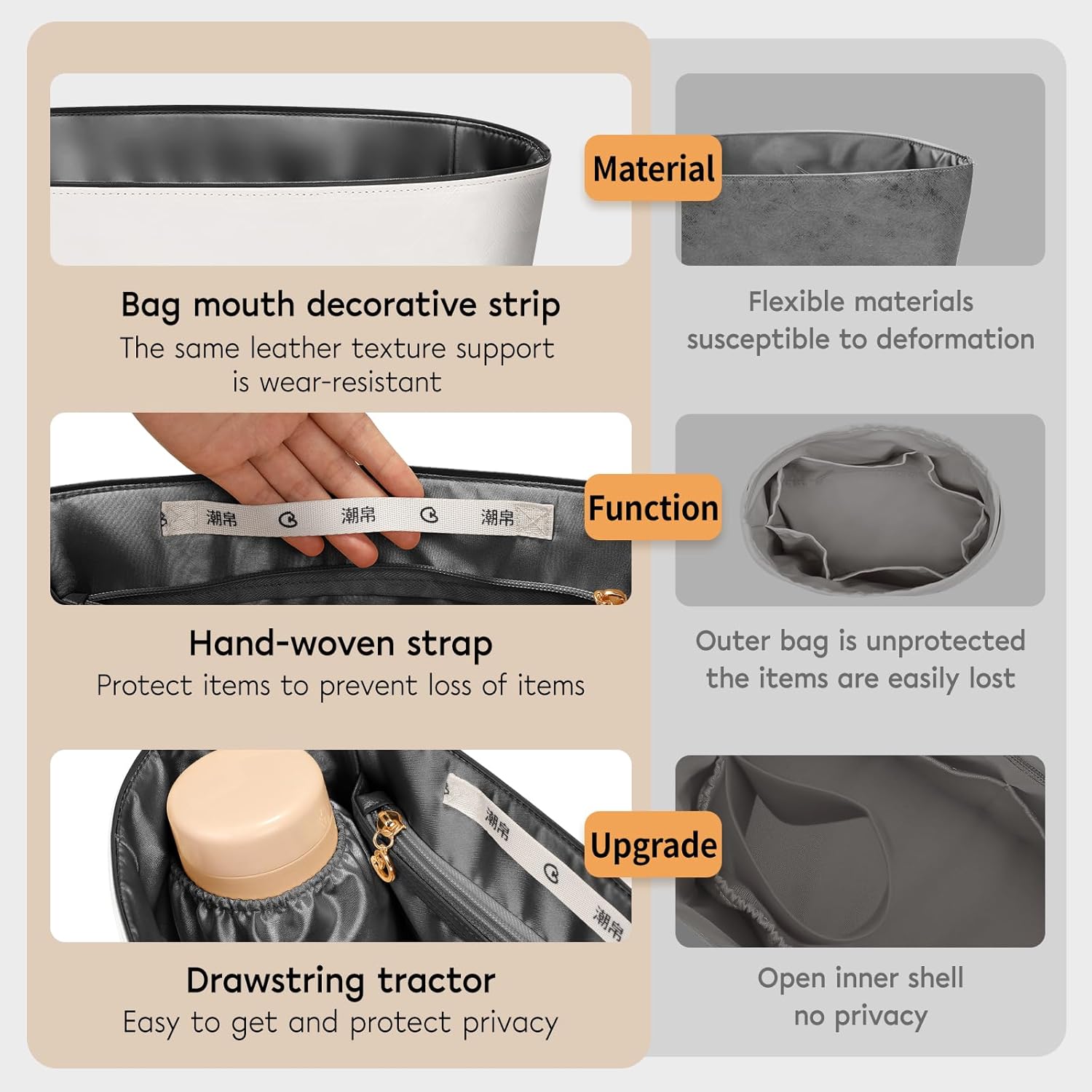 GIVLEFLY Purse Organizer Insert Fit for Le Pliage Original Medium Top Handle Bag, Organizer Insert with Cup Holder, Light Weight Purse Liner (Gray Lining, Medium) - Image 7