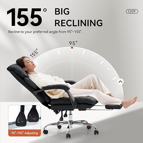 Miniatura 5 de EMIAH Silla de oficina con reposapiés, silla de oficina ejecutiva ergonómica con brazos, respaldo alto reclinable, de piel sintética, cómodas sillas