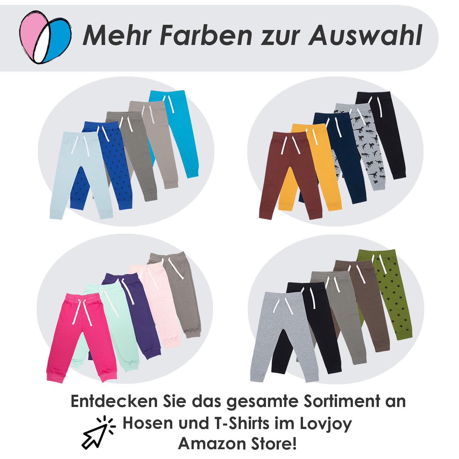 Lovjoy Kinder Jogger Trainingshose - Set mit 3 oder 5 Farben - 1-4 Jahre - weiche Baumwollhose - elastische Taille & verstellbare Kordelzüge