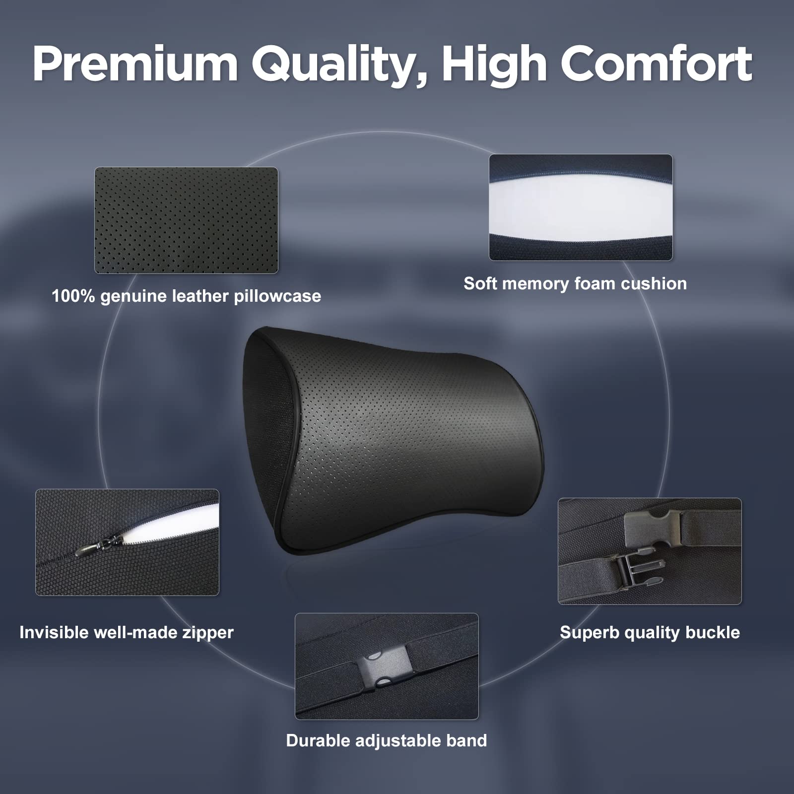 2 Cuscini Poggiatesta Auto In Memory Foam Con Mascherine Per Occhi – Supporto Cervicale, Universali, Neri