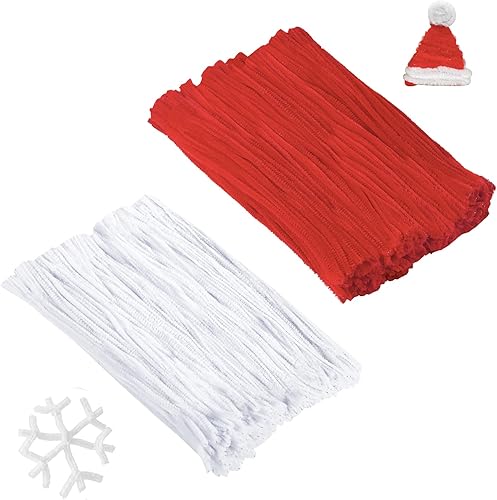 Cuttte 600 limpiapipas para manualidades, tallos de felpilla roja, limpiadores de pipas blancas para decoraciones de manualidades (0.236 in x 12