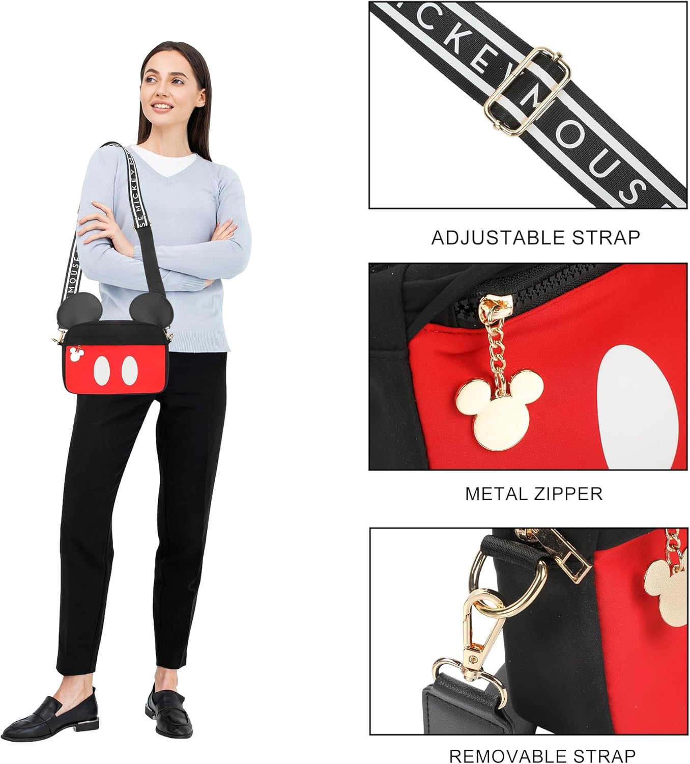 Disney Mickey Mouse Ears & Shorts Black 7" Crossbody Bag