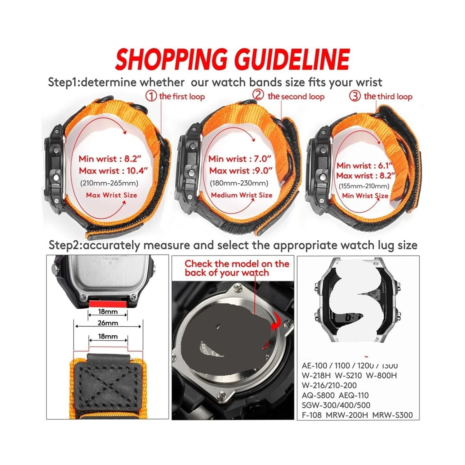 Correa de reloj de piel de nylon Correa de repuesto deportiva de 18 mm compatible con AE1200 AE1300 W-218H