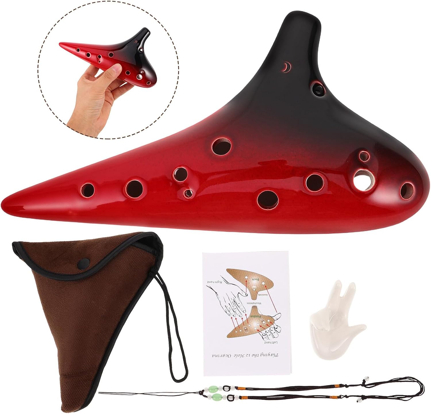 Kisangel Ceramic 12-hole Alto C Ocarina Professional Music Instrument with Bag and Lanyard, Beginner and Advanced Player Ocarina for Folk and World Music