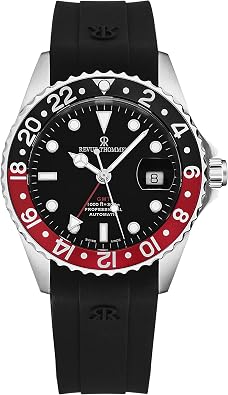 Revue Thommen Mens Diver Black Dial Black and Red Bezel Black Rubber Strap GMT Automatic Watch 17572.2836
