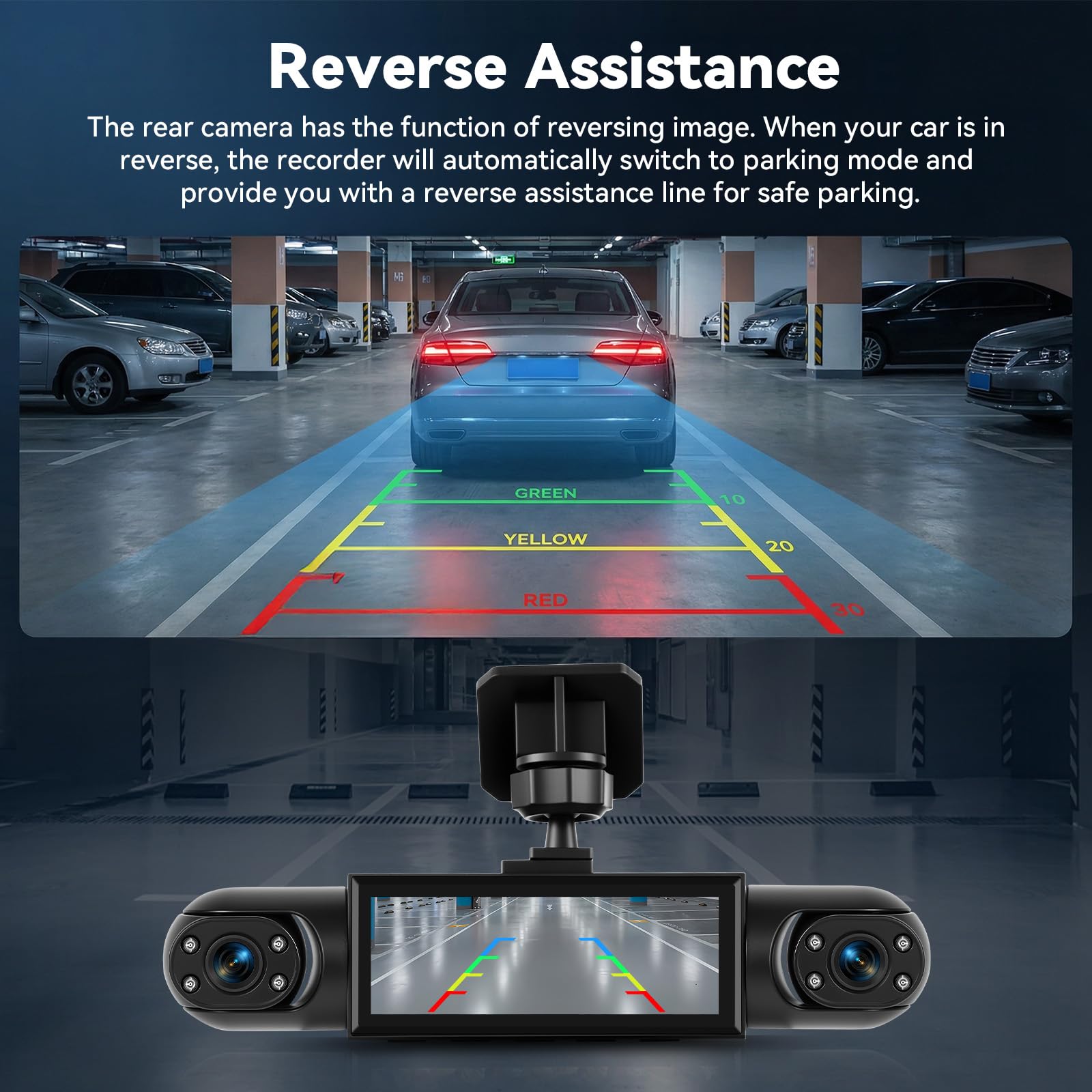 SIXTOP 3,16 Zoll Dash Cam 4-Kamera 1080P Full HD Dashcam mit 360° Rundumsicht - Inklusive Bewegungserkennung, Nachtsicht, Umkehren, 150° Weitwinkel & Loop Aufnahme Für PKW, LKW, Taxi