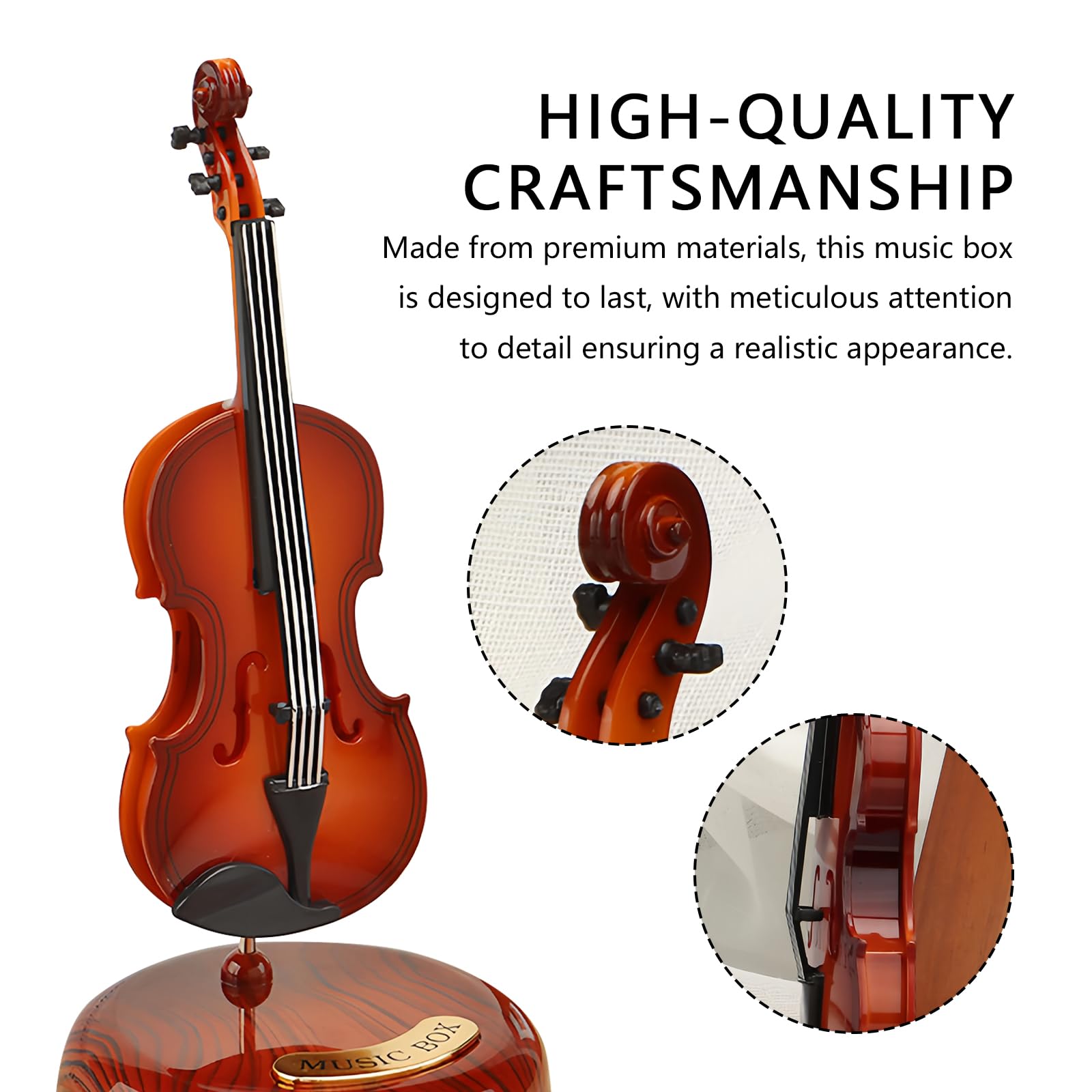 Musiin Violin Music Box, Creative Music Box Violin with Rotating Music Base - Image 3
