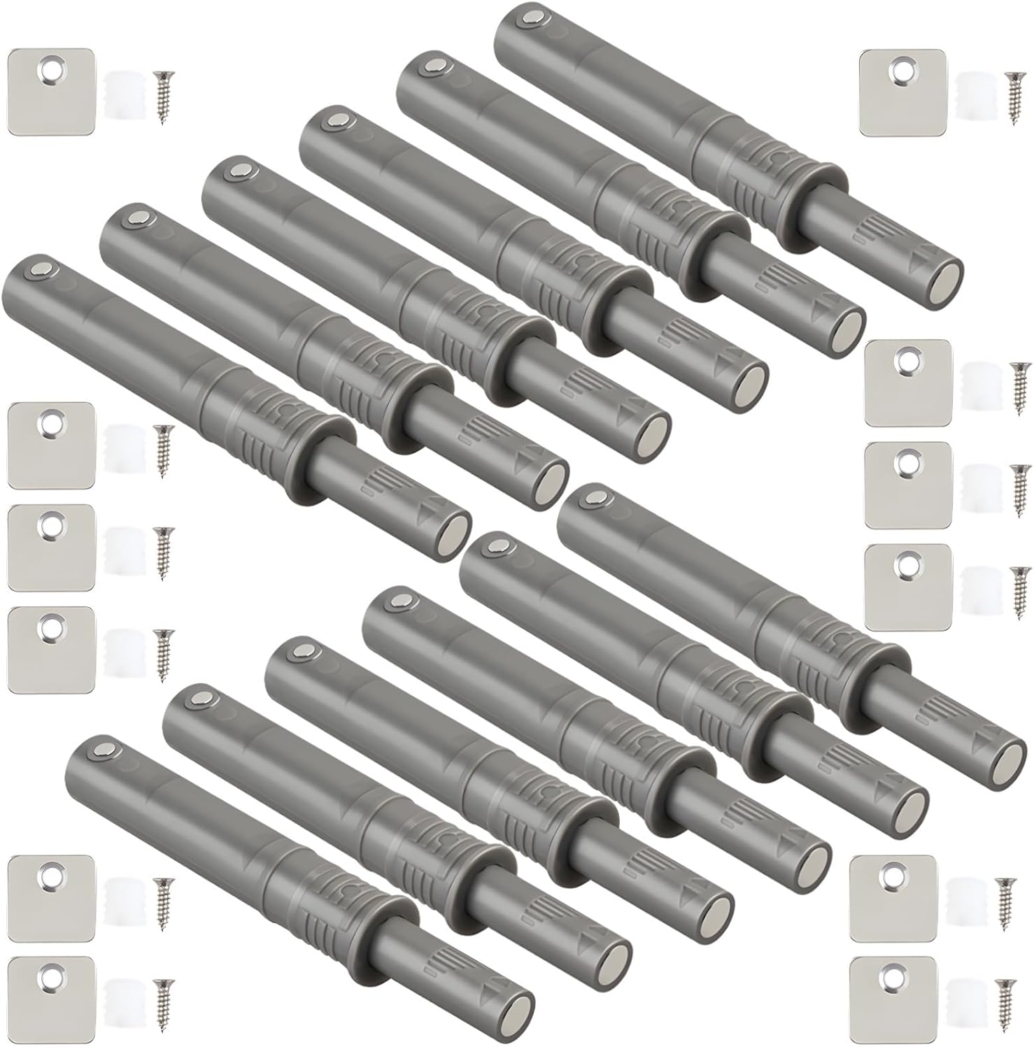Gray Push to Open Door Latch 12 Pcs, 2.9 in, Plastic Buffer for Cabinet, Touch Release for Cabinet Wardrobe Doors