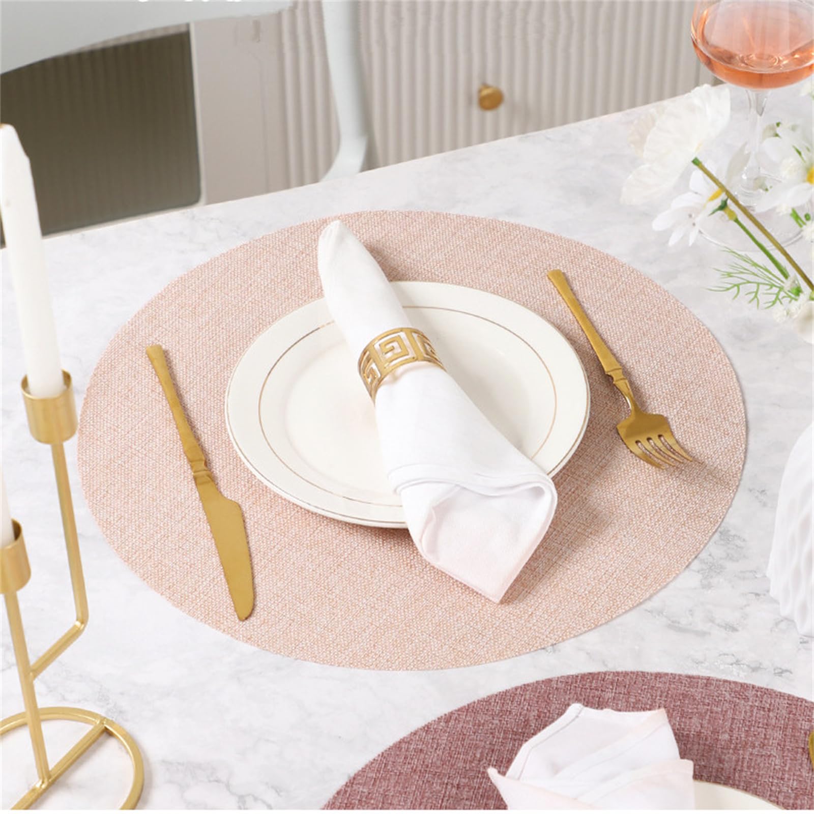 4er Set Rund Platzsets Platzdeckchen rutschfest Abwaschbar 38 * 38cm Leinen Tischmatten Abgrifffeste Hitzebeständig Tischsets, Platz-Matten für küche (Rot)