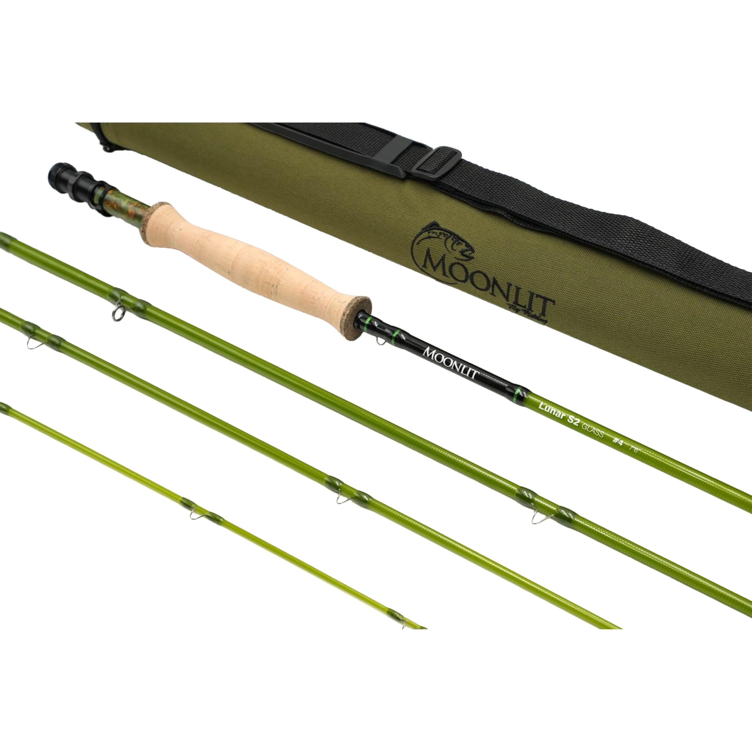 Moonlit 4wt Lunar S2-Glass Fiberglass Fly Fishing Rod (7' 6", 4 Piece, Olive) New 2025 Model
