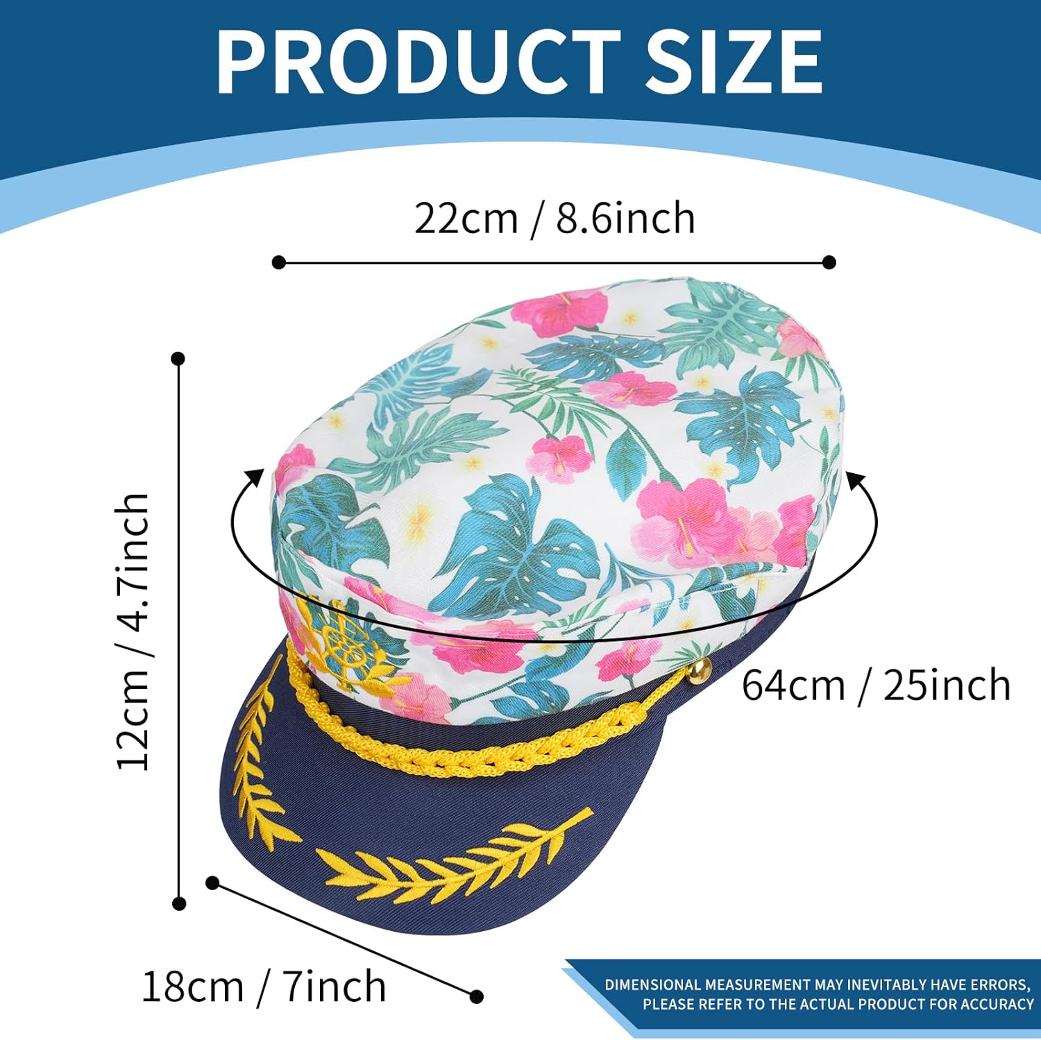 Captain Yacht Hat, Adjustable for Women Men, Navy Marine Admiral Costumes Accessory - Image 4