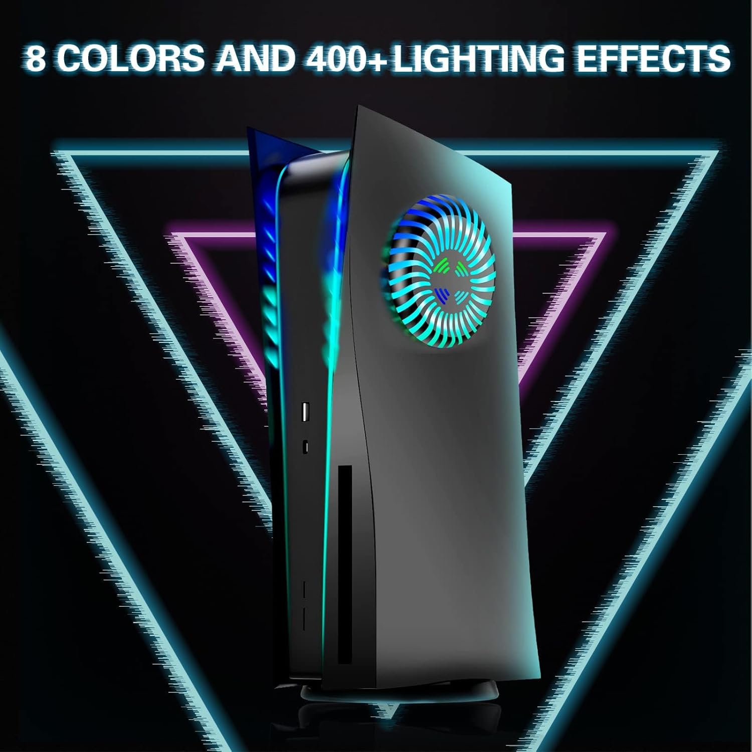 for PS5 Faceplates with Cooling Vents LED Lights, Megadream Cooling Cover Replacement Plates Shell Accessories Anti-Scratch Dustproof with RGB Lights Package for PlayStation 5 Disc Edition (Black)