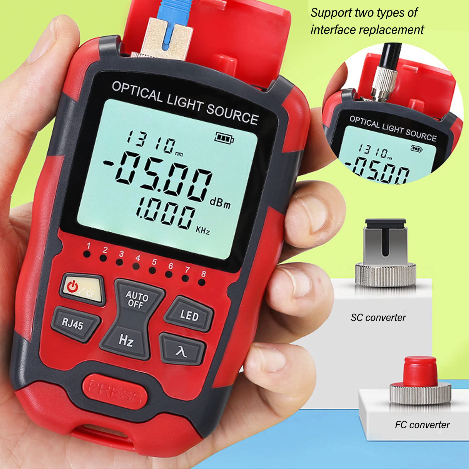 FLEXMAN Fiber Optic Cable Tester, Multifunction Dual Wavelength Optical Fiber Power Tester SC FC Adapter with RJ45 Line Finding Function