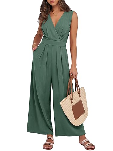 ANRABESS Women Jumpsuits Sleeveless V Neck Elegant Dressy Casual Backless