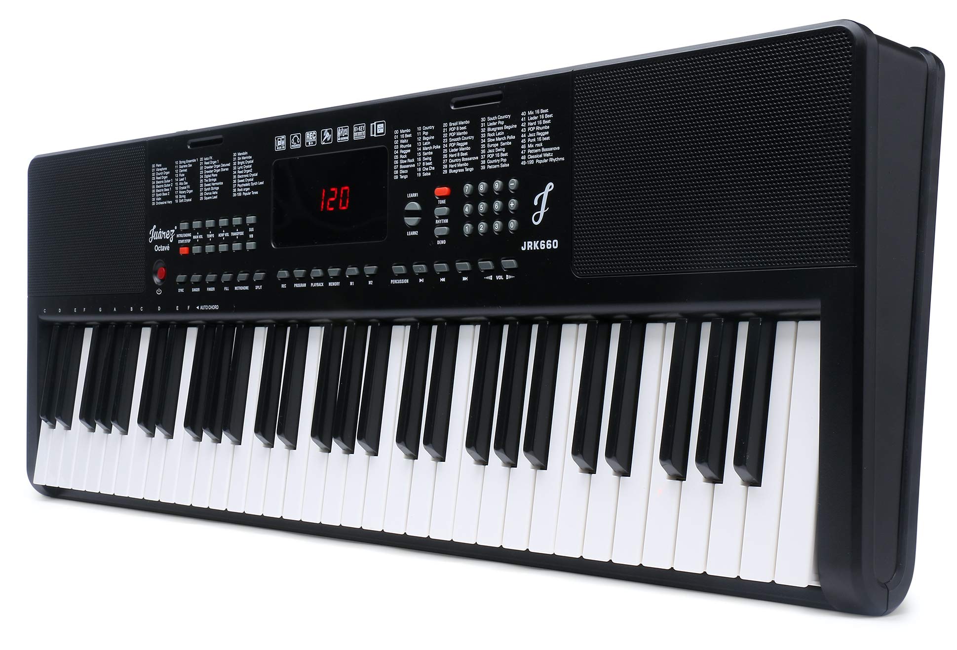Juarez Octavé JRK660 61 Keys Portable Keyboard for Beginners 200 Rhythms, 200 Timbres, 40 Demo Songs, LED Display, USB Output, Teaching Mode, Mic, Adapter, Stickers, Sheet Stand — Amazon image 3