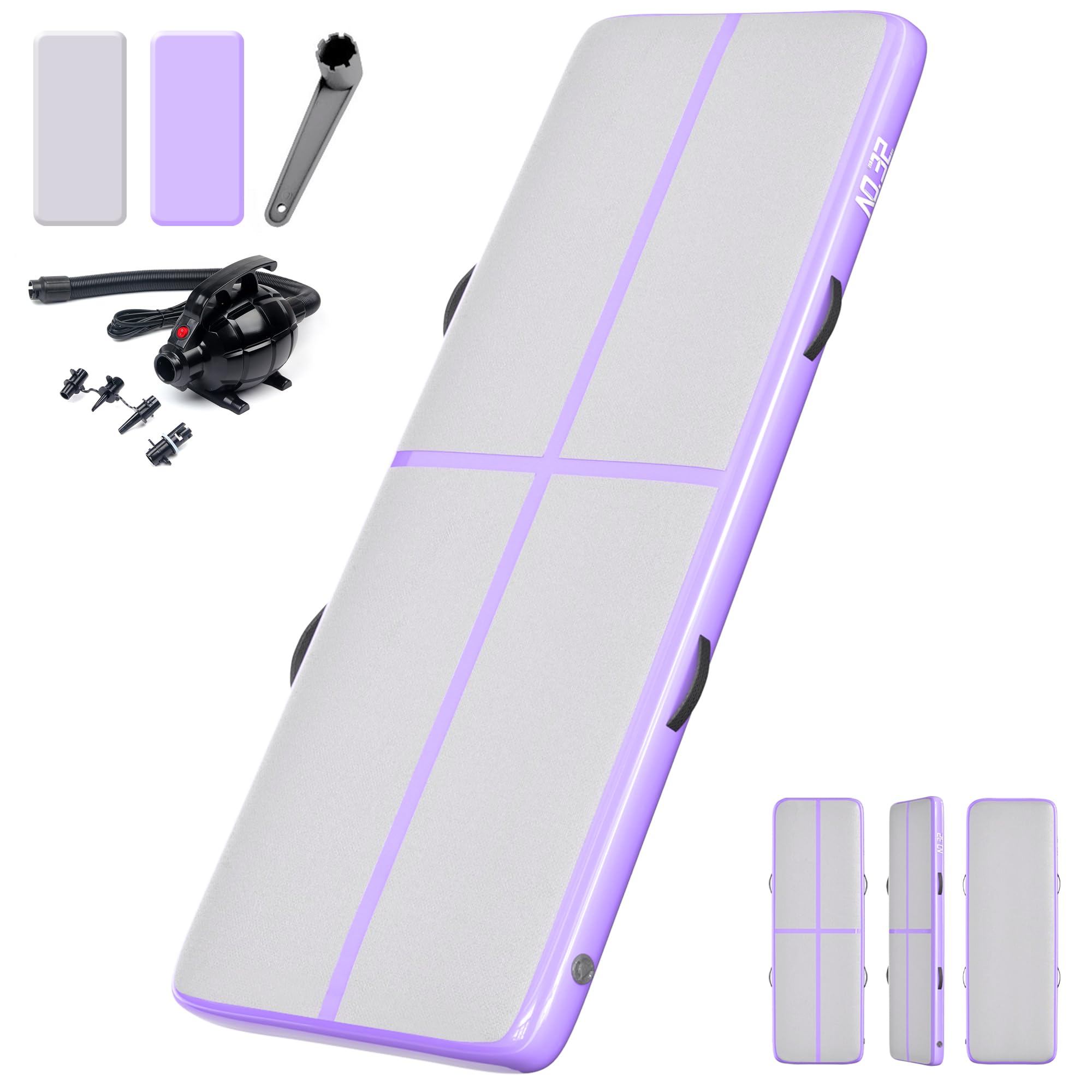 NO. 32 Inflatable Gymnastics Tumbling Mat with Electric Pump. 10ft Air Gymnastics Tumble Track Training Mat for Home/Exercise/Fitness/Pilates/Yoga/Martial Arts/Gym/Beach/Garden/Cheerleading/Water Fun
