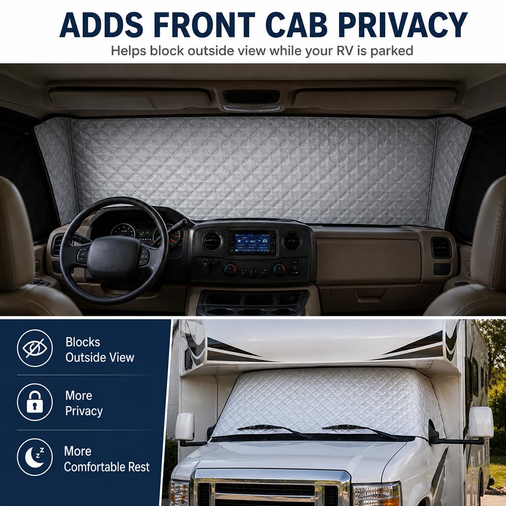 Funda Parabrisas Autocaravana para Opel | Movano A | 1998–2010, Parasolar Parabrisas Autocaravana, Oscurecedor Cabina para Camping Viajes y Almacenamiento