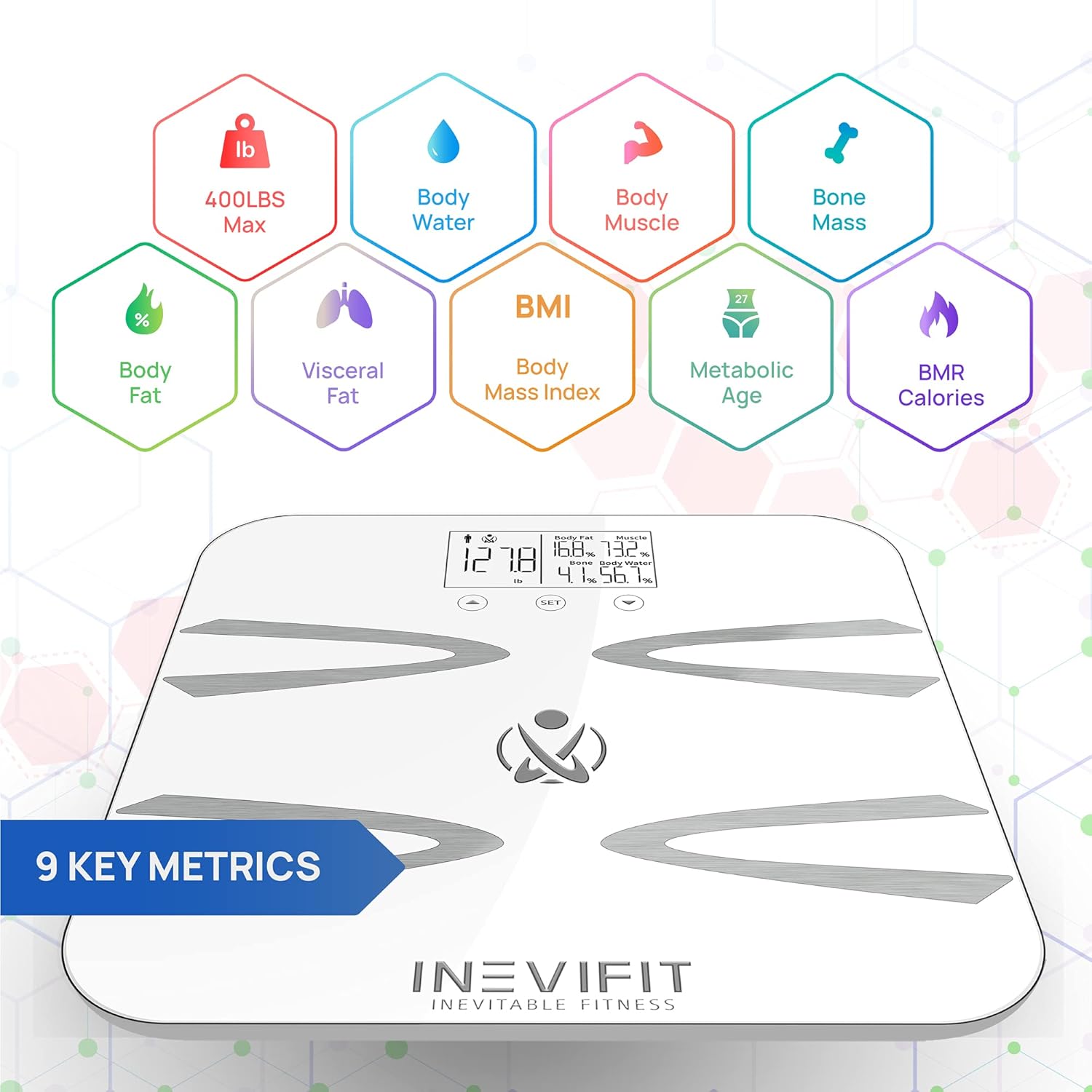 INEVIFIT Body-Analyzer Scale, Highly Accurate Digital Bathroom Body Composition Analyzer, Measures Weight, Body Fat, Water, Muscle, BMI, Visceral Levels & Bone Mass for 10 Users. Includes Batteries : Health & Household