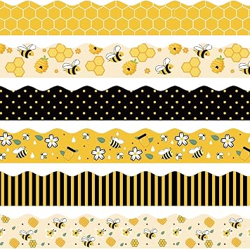 VABAMNA 84ft Bee Bulletin Board Borders Bee Classroom Decorations, Cartoon Bee Honeycomb Yellow Black Scalloped Border Trim for Teacher Back to School Suppplies Home Office Classroom Door Wall Decor