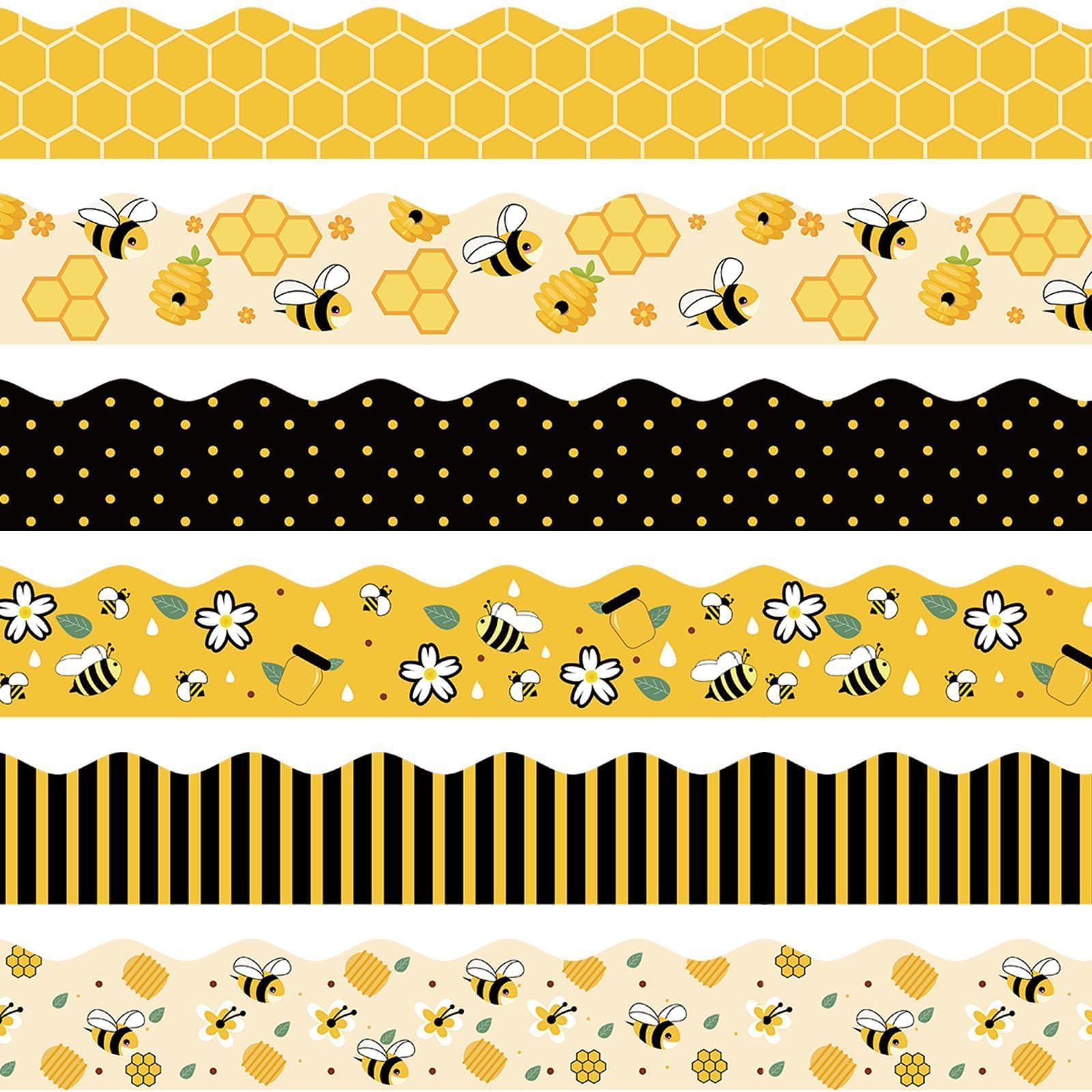 VABAMNA 84ft Bee Bulletin Board Borders Bee Classroom Decorations, Cartoon Bee Honeycomb Yellow Black Scalloped Border Trim for Teacher Back to School Suppplies Home Office Classroom Door Wall Decor