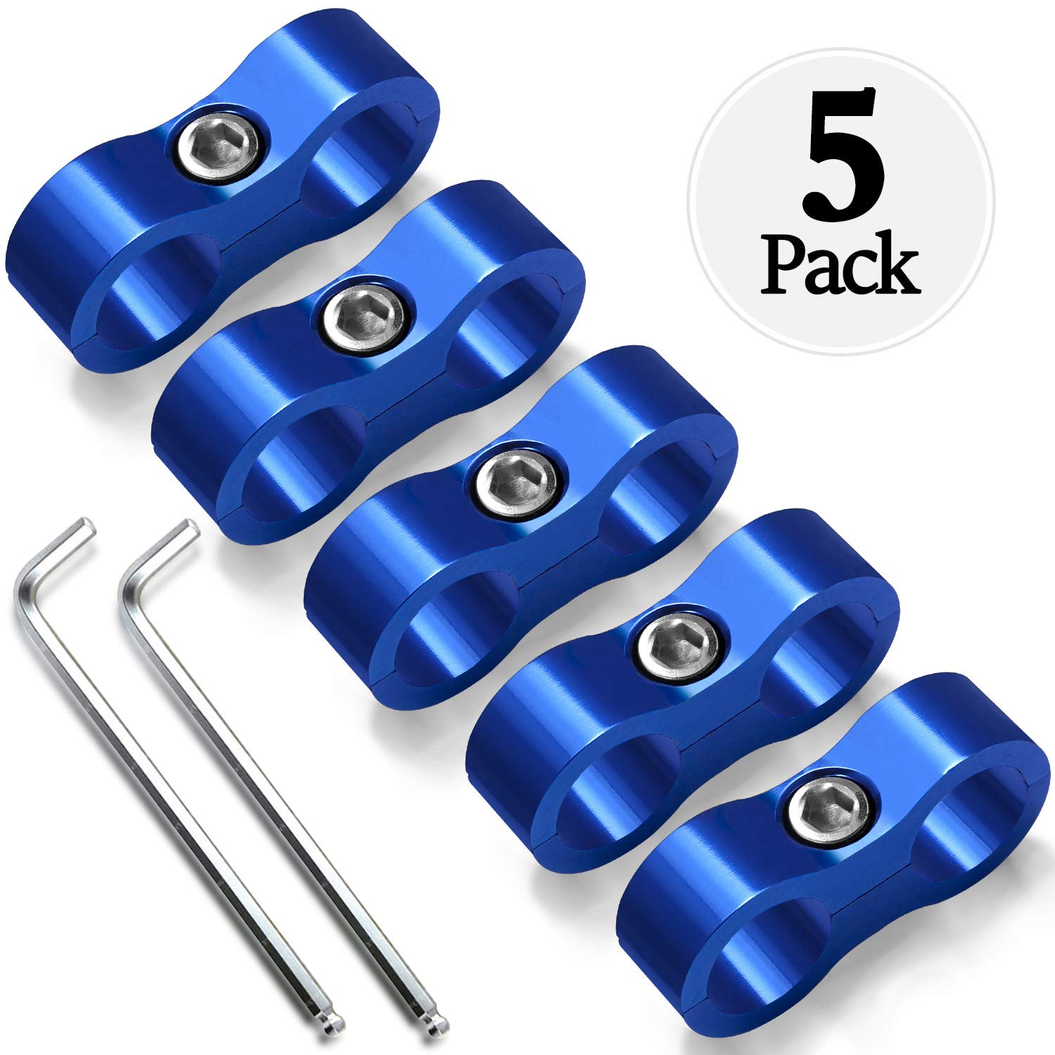 Vignee 5 Pieces Separator Clamp,Aluminum Hose Fitting Adapter,Fuel line Mounting Clamps,Hose Separator Clamp for Oil Line, Brake Line,Gas Line and Water Pipe(Blue,AN6)