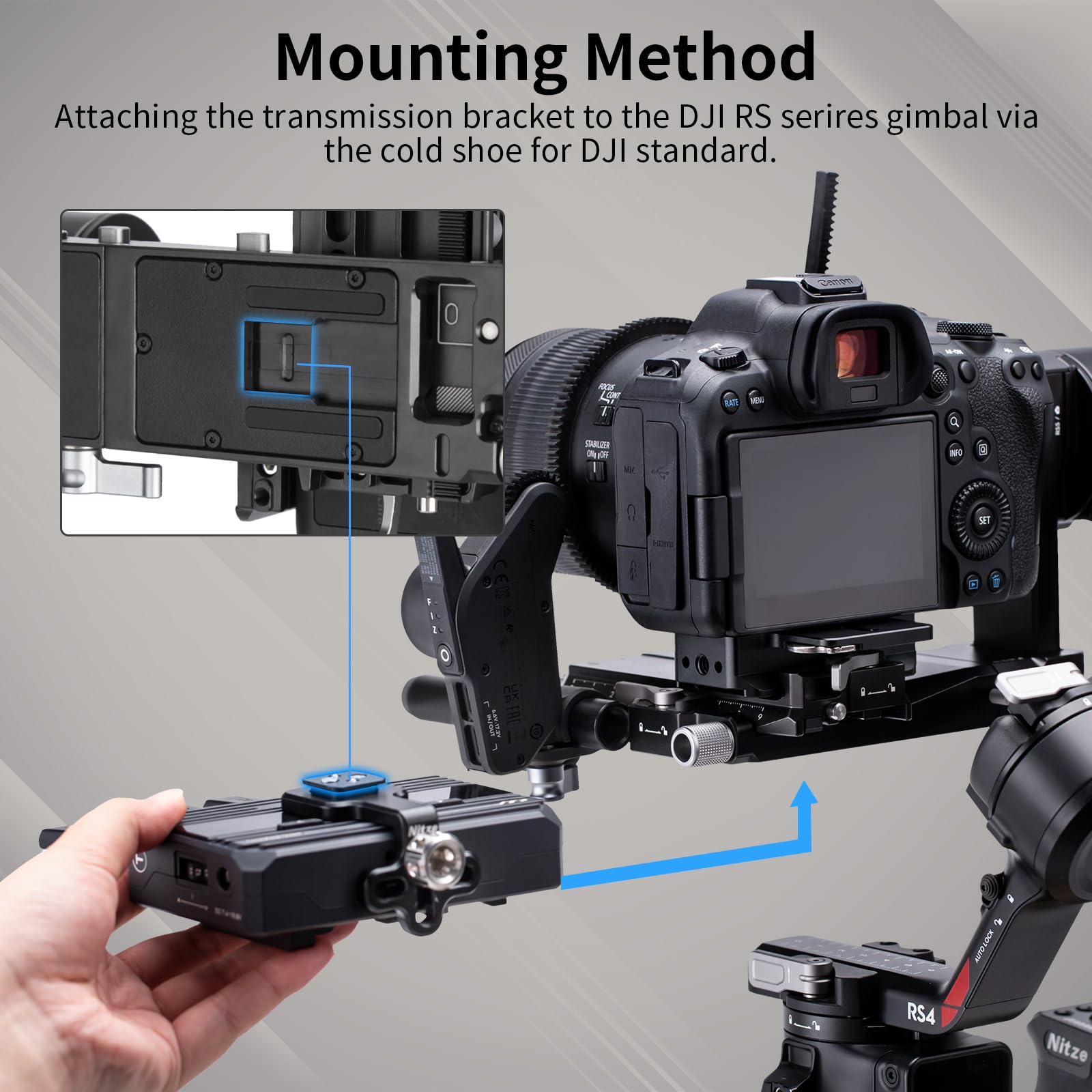 Nitze Staffa Video Wireless Stabilizzatore per DJI RS 2/RSC 2/RS 3/RS 3 Pro/RS 4/RS 4 Pro/RS 5 Gimbal - N28-S5