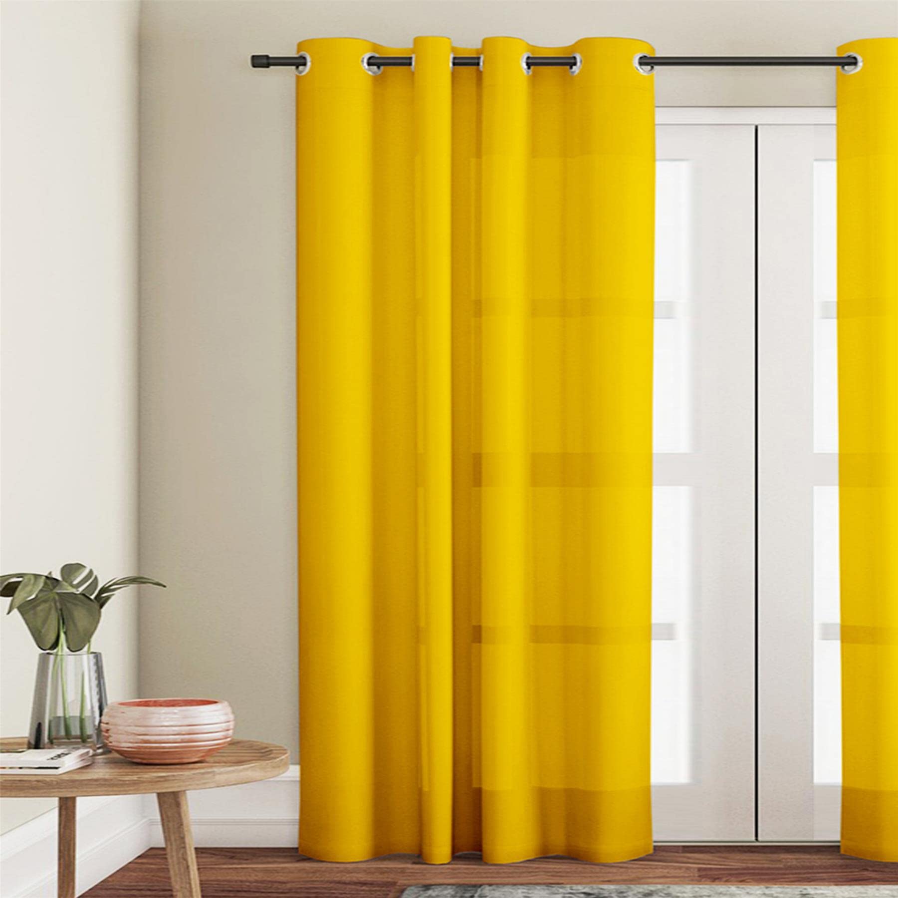 Eyelet Voile Curtain 1 Panel Mesh Light Living Room Patio Door Drape Nursery Sheer Organza Net Curtain Semi Transparent [Yellow, W:58" x D:108"]