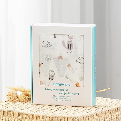 Miniatura 2 de Manta de muselina con sombrero y lazo para la cabeza, juego de manta con estampado de animales para bebés, niños y niñas, recién nacidos, suave y