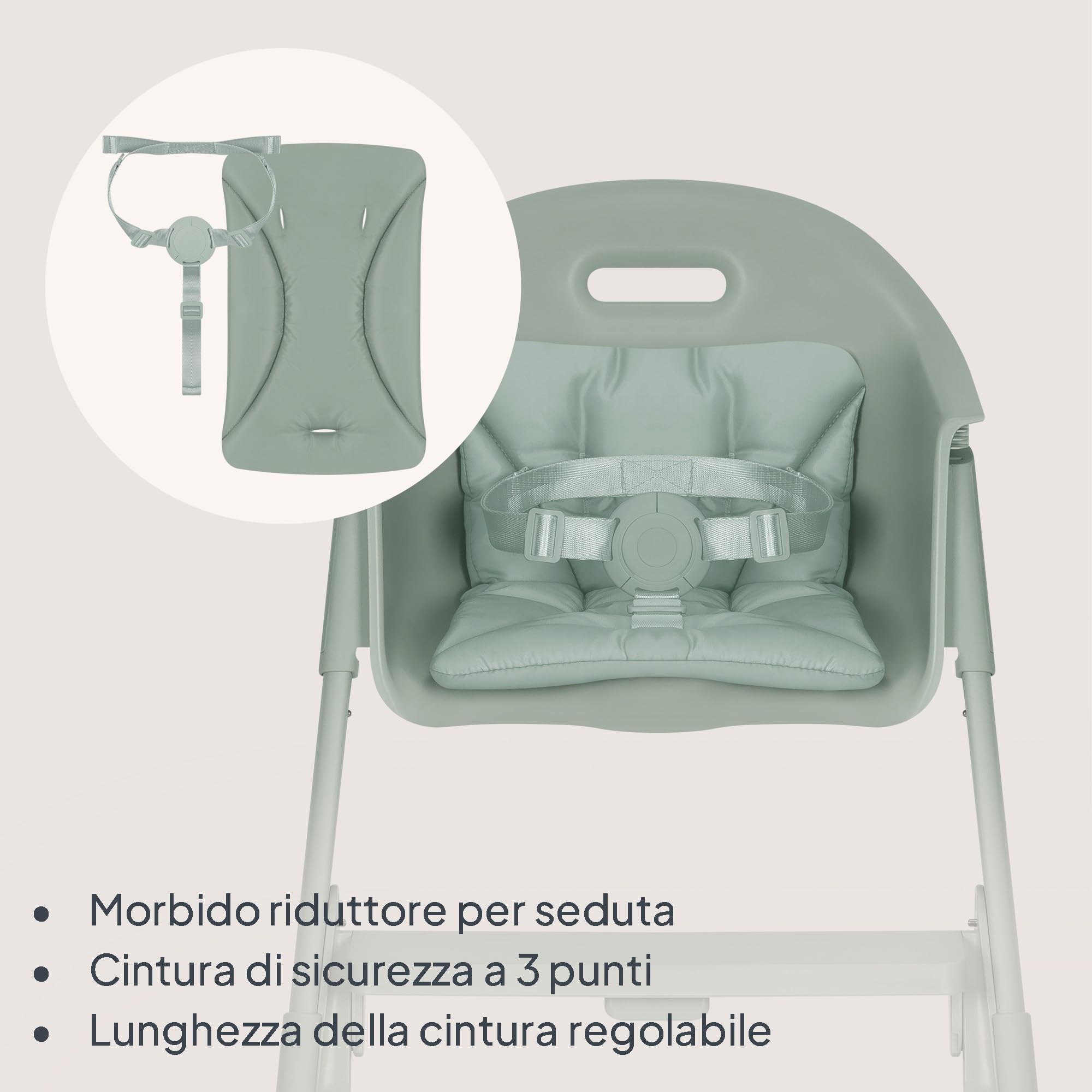 Lionelo BENY Seggiolone Pappa 6 mesi - 3 Anni Vassoio Scorrevole 2 Posizioni, Seggiolone Evolutivo con Poggiapiedi Regolabile con una Mano, Cinture 3 Punti, Facile da Pulire, Cuscino Lavabile