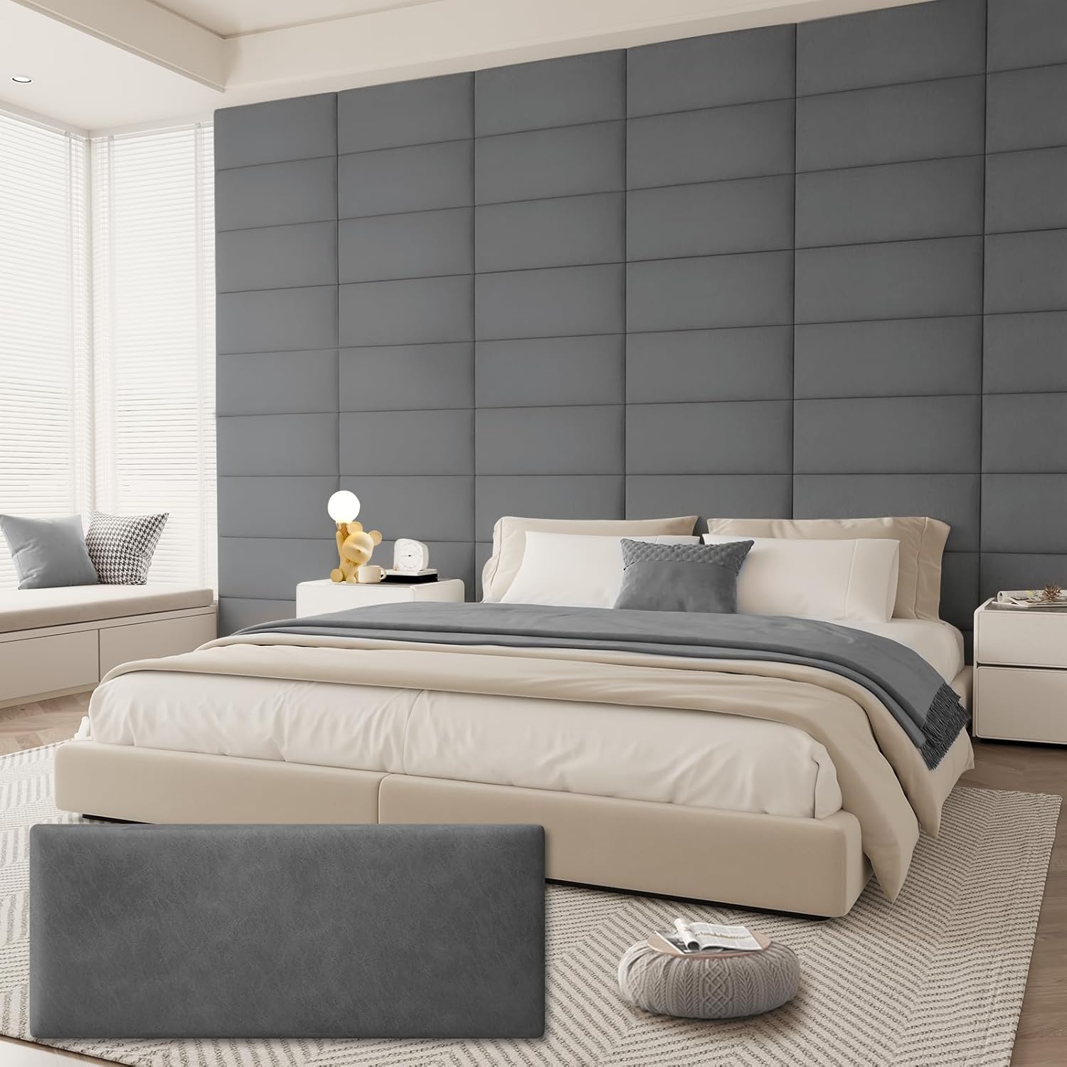 Amoveo Queen Headboard, Wall Mounted Peel and Stick