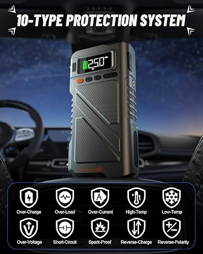 Miniatura 5 de Arrancador de salto de 9000 A con compresor de aire, cargador de coche portátil para automóvil con inflador de neumáticos de 150 PSI, vehículo de