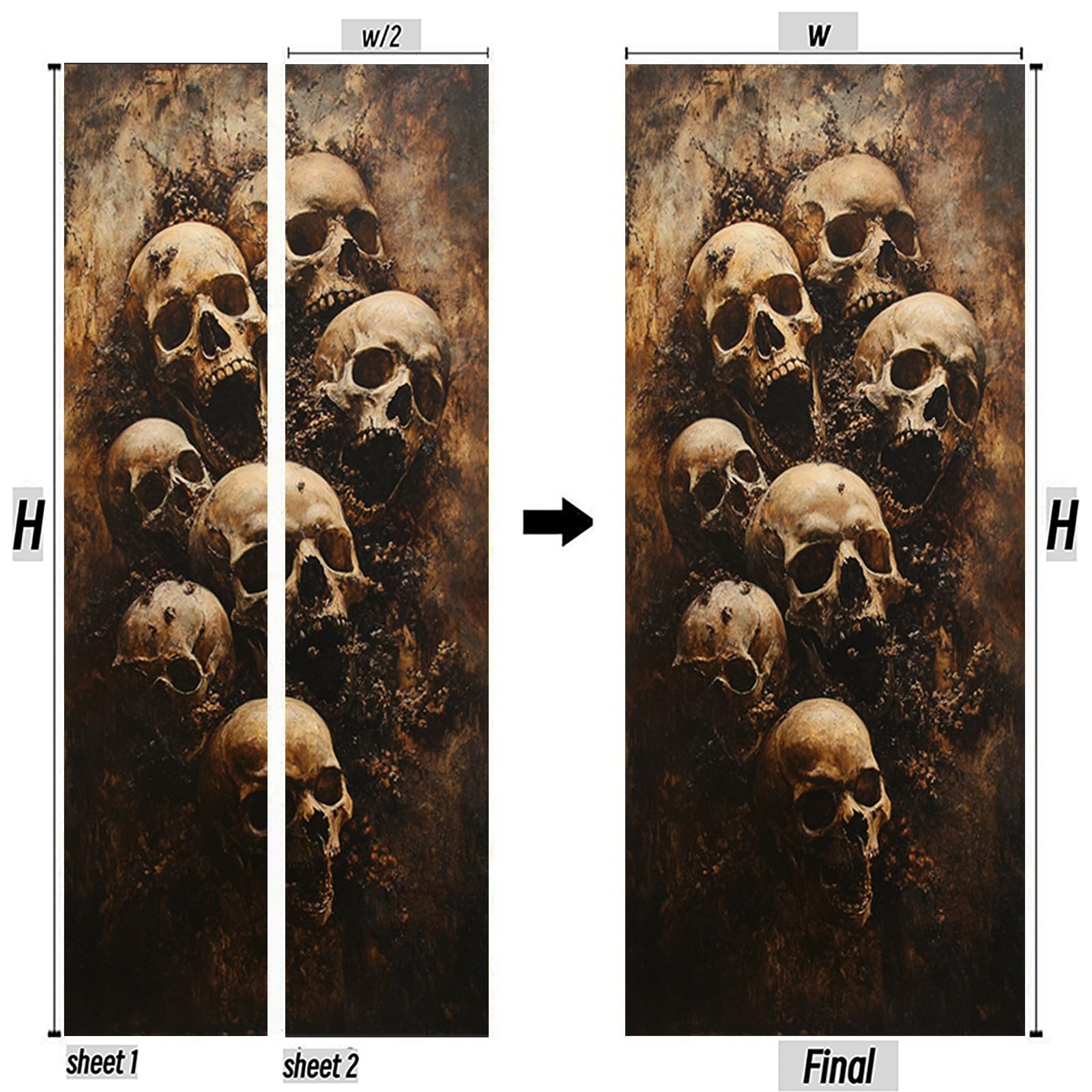 Türaufkleber Schädel 77 x 200 cm Türtapete selbstklebend Wandbild PVC wasserdicht abnehmbar Halloween Türfolie für Wohnzimmer Schlafzimmer Büro