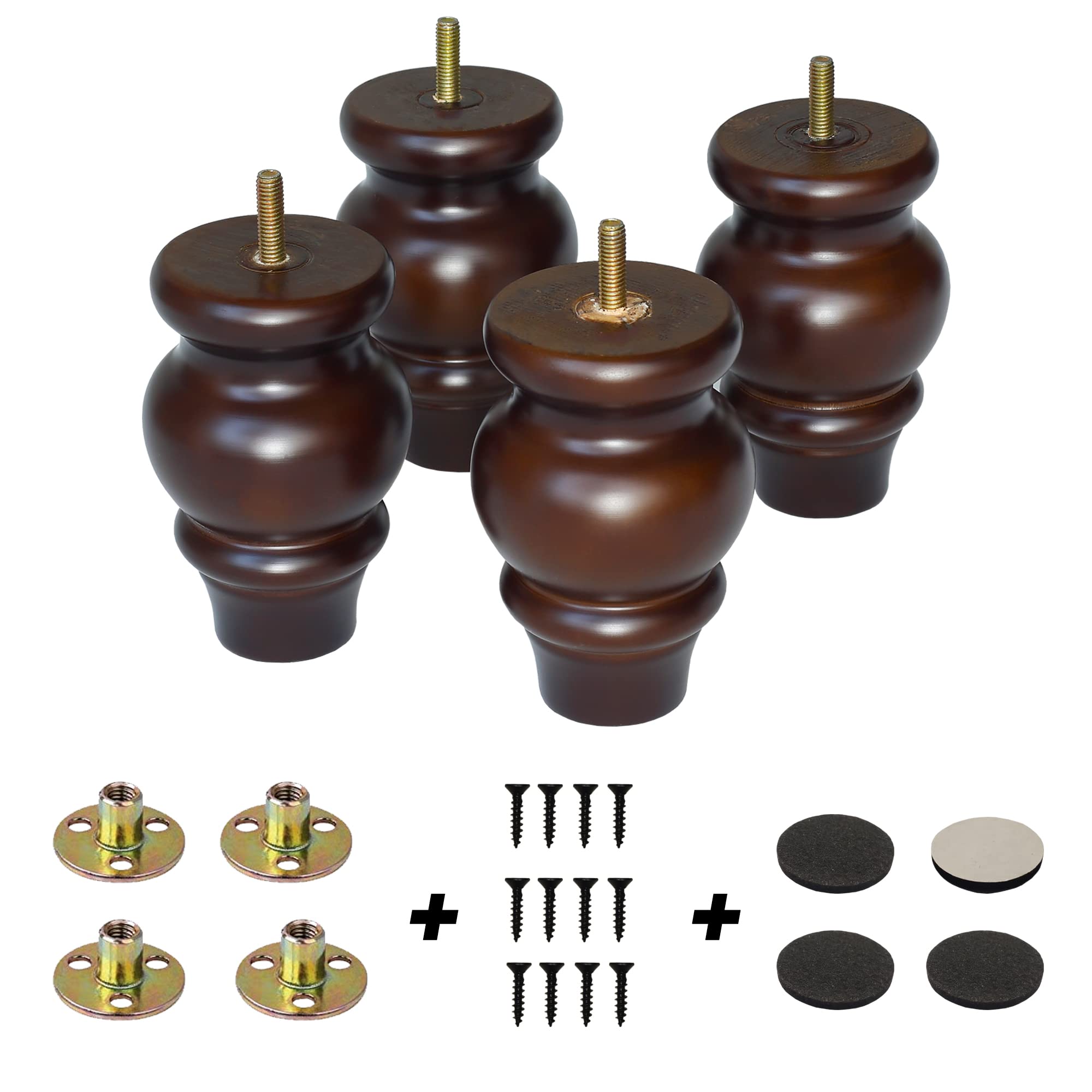 LIANGYUN 5Inch Wood Furniture Legs Sofa Legs Set of 4 Round Couch Legs Replacement Legs for Cabinets Armchair Recliner Dresser .Home DIY Project