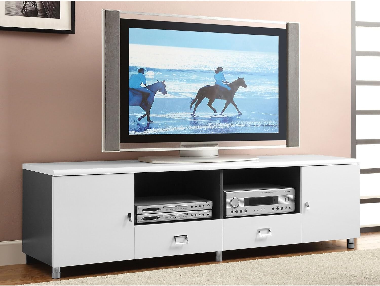 Coaster Home Furnishings 700910 TV Console, White/Gunmetal