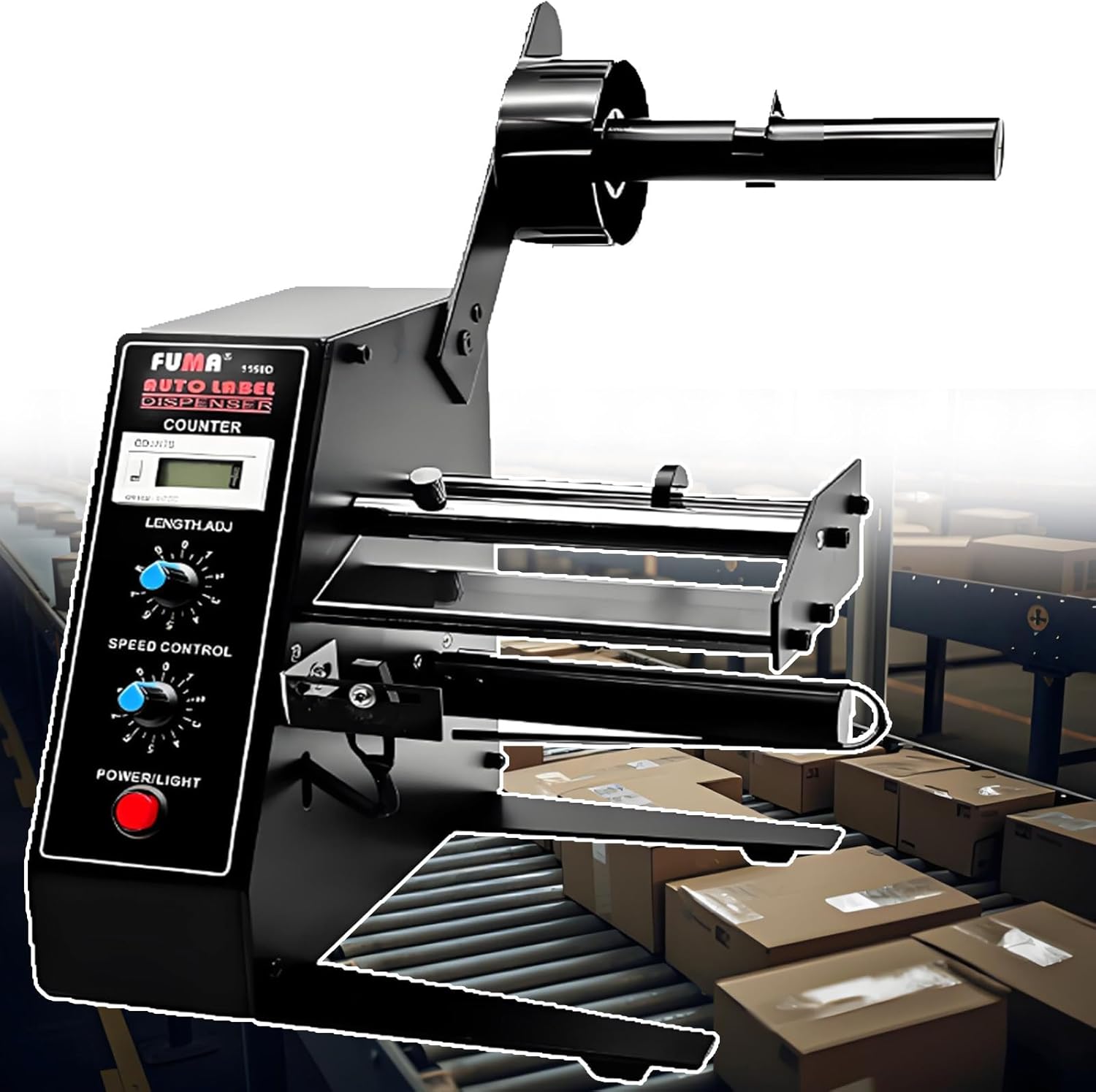 Automatic Label Dispenser - Automatic Label Peeling Machine - Auto Labels Stripper, for 3-150mm Labels, 1-8m/Min, Single Row + Multi-Row Labels Fiberoptic