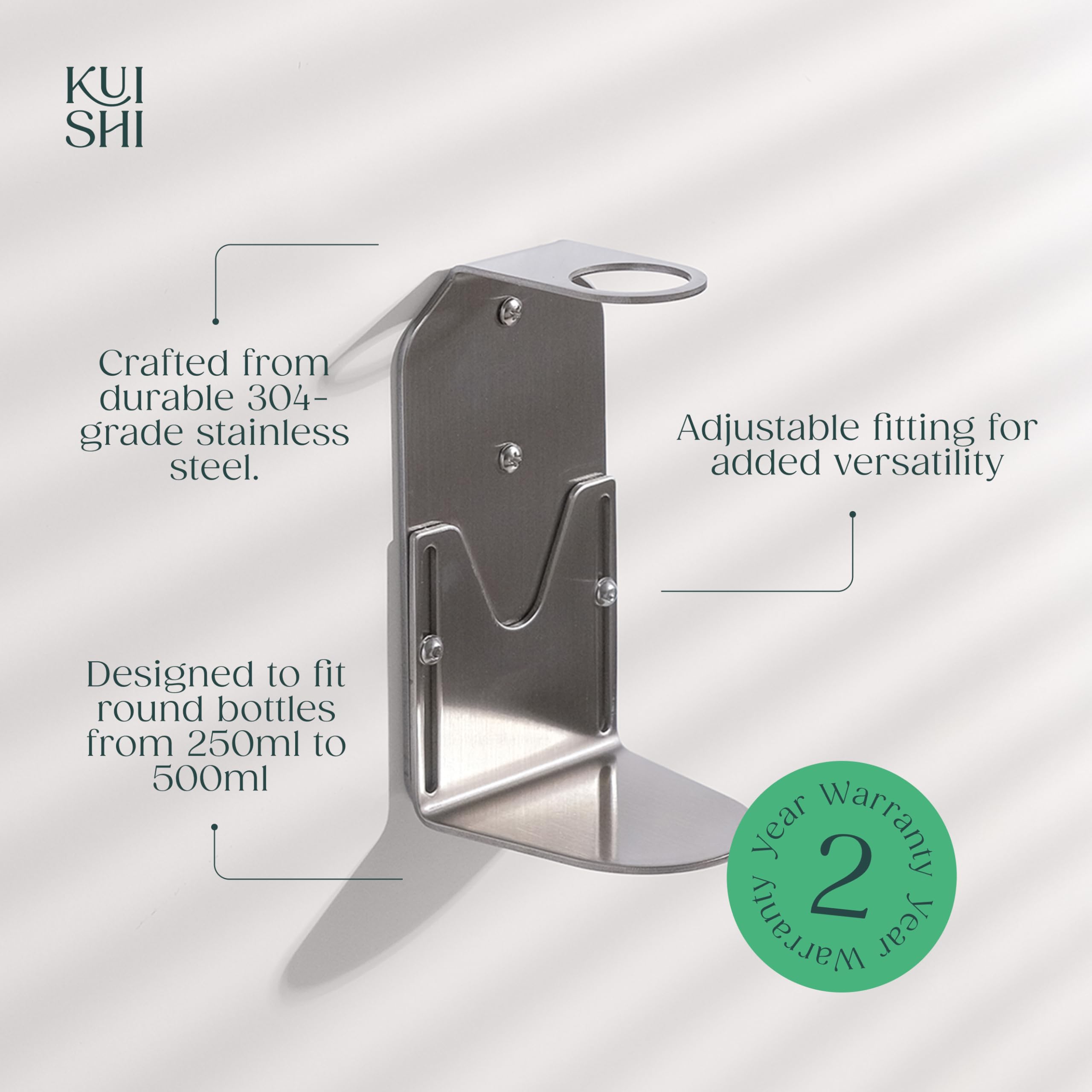 Kuishi Support Mural Simple pour Distributeur de Savon en Argent satiné, Porte-Bouteille de Savon 250-500 ML, Distributeur de Savon Mural monté, résistant à la Corrosion, Bouteilles Non incluses
