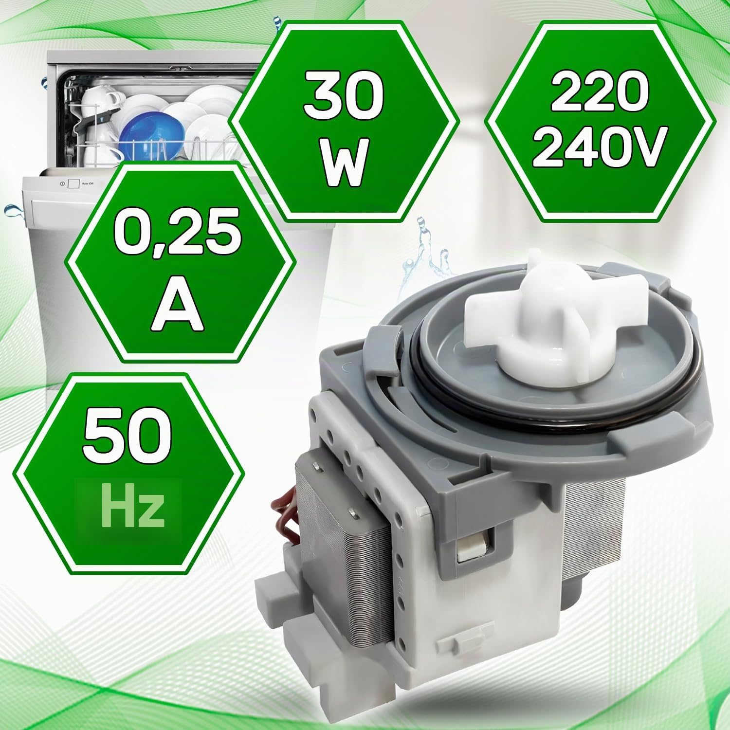 Ablaufpumpe für Geschirrspüler 30W 220/240V 50Hz 0,25A mit Originalcode 1740300100 1740300200 1740300300 1748200100 für Beko - Garantie 5 Jahre – ONIX TECH