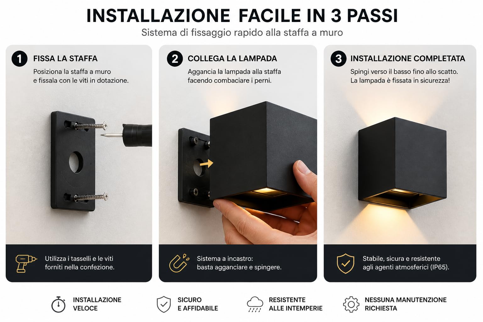Set 4 Pezzi Applique da Parete Esterno e Interno 12W LED, Lampada da Parete Moderna IP65 Impermeabile, Angolo del Fascio Regolabile Su e Giù, Luce 3000K Bianco Caldo, Applique per Giardino Corridoio