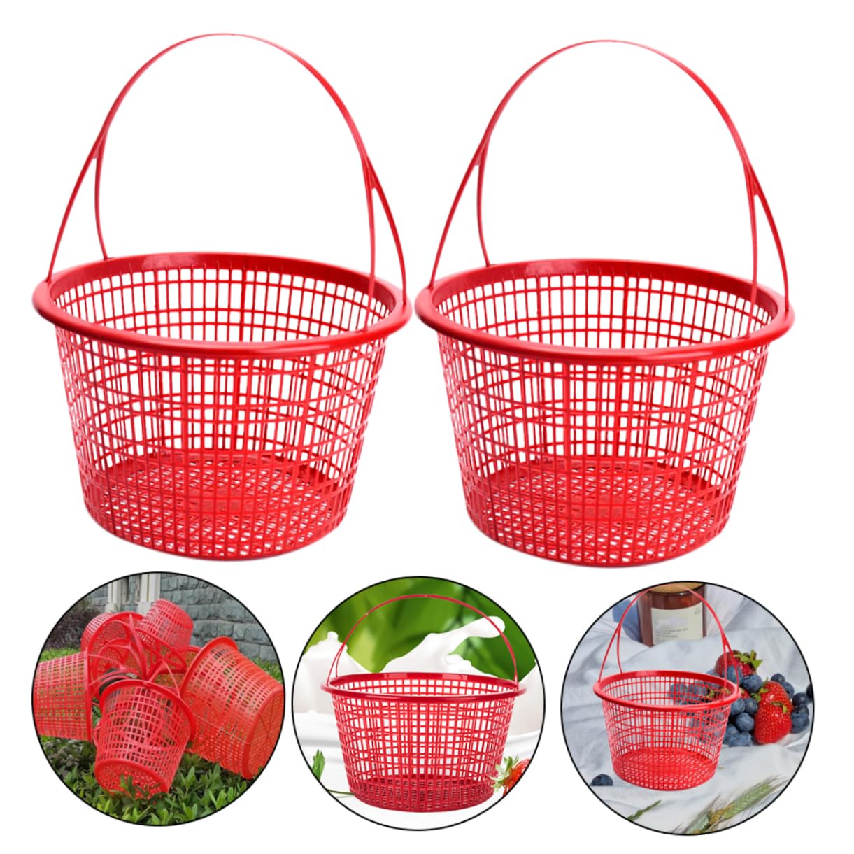 Balacoo 10pcs Fruit Picking Basket Hamper Baskets Strawberry Basket Fruit Picker Basket Small Shower Basket Small Shopping Basket Fruits Shopping Basket Cherry Basket Toy Red Mini Plastic