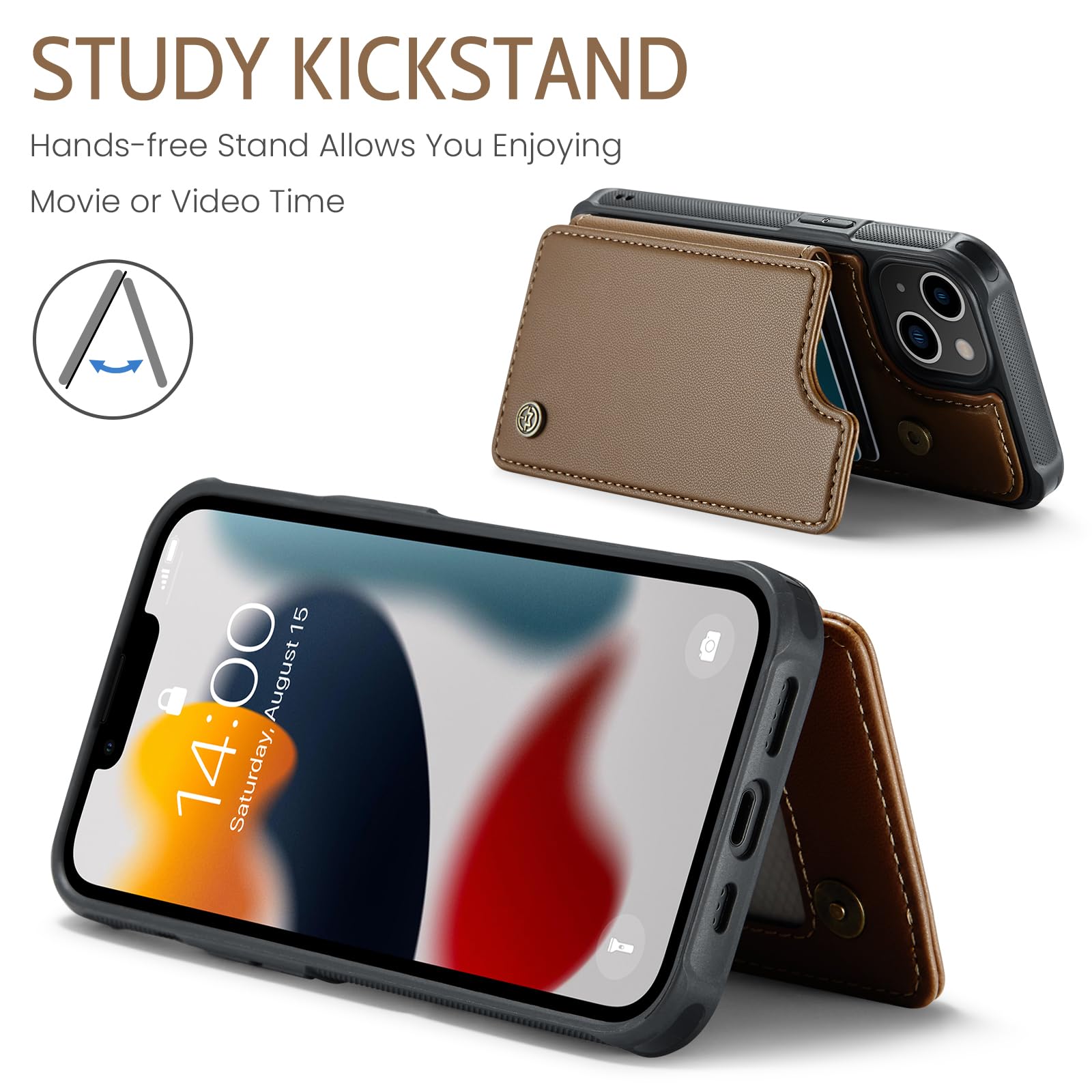 FONREST Funda Trasera Delgada Para IPhone-13 Con Bloqueo RFID, Panel Abatible/soporte, TPU A Prueba De Golpes + Piel Sintética Con Broches Magnéticos (morado