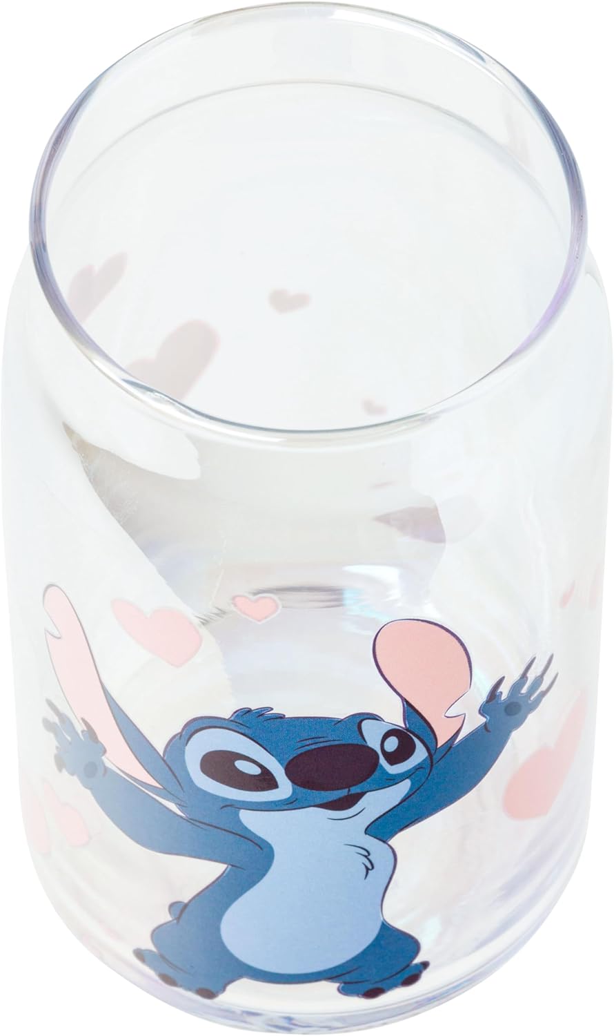Silver Buffalo Disney Lilo and Stitch Iridescent 2 Pack Glass Tumbler with Bamboo Lid and Glass Straw Featuring Stitch and Angel, 16 Ounces