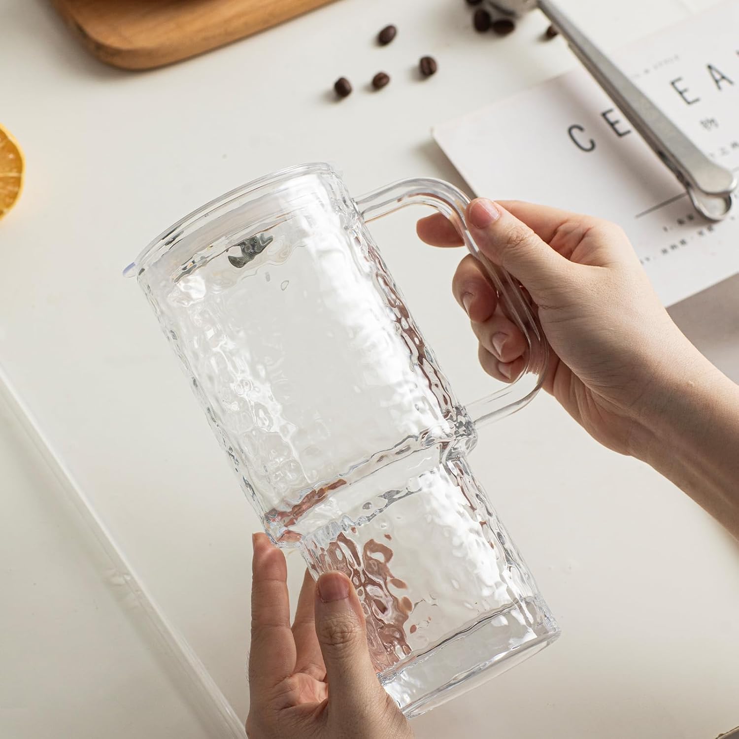 INSETLAN 26oz Water Ripple Glass Tumbler with Handle and Lid, Set of 2 – Reusable Iced Coffee Cups with Lids, Clear Glass Cups with Straw for Coffee, Smoothies, Tea, Juice – Perfect for any Occasion - Image 9