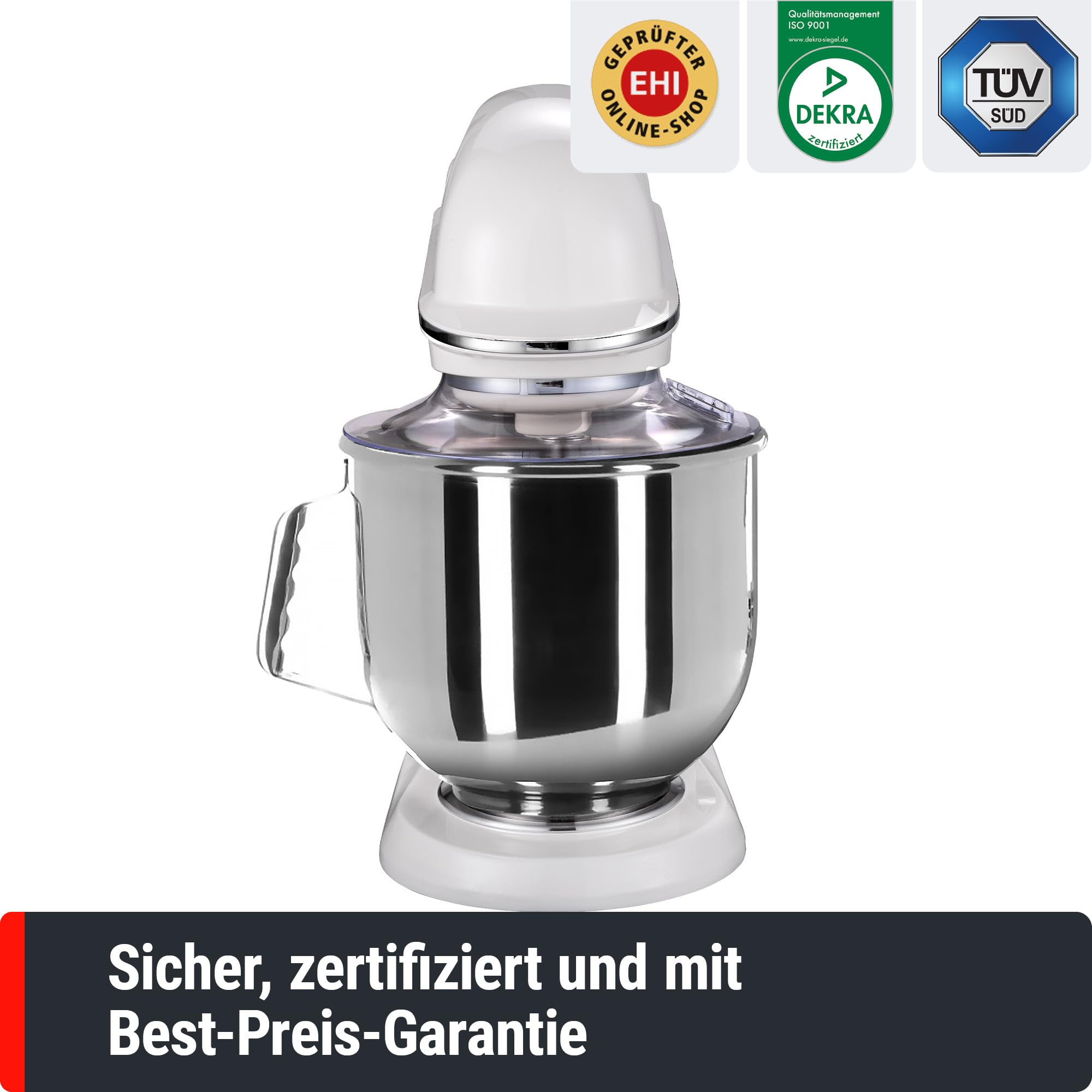 GGM Gastro | RMF7B-MW | Planetenrührmaschine - 7 Liter - 350 Watt - inkl. 3 Rühraufsätze & Spritzschutz - Milch-Weiß