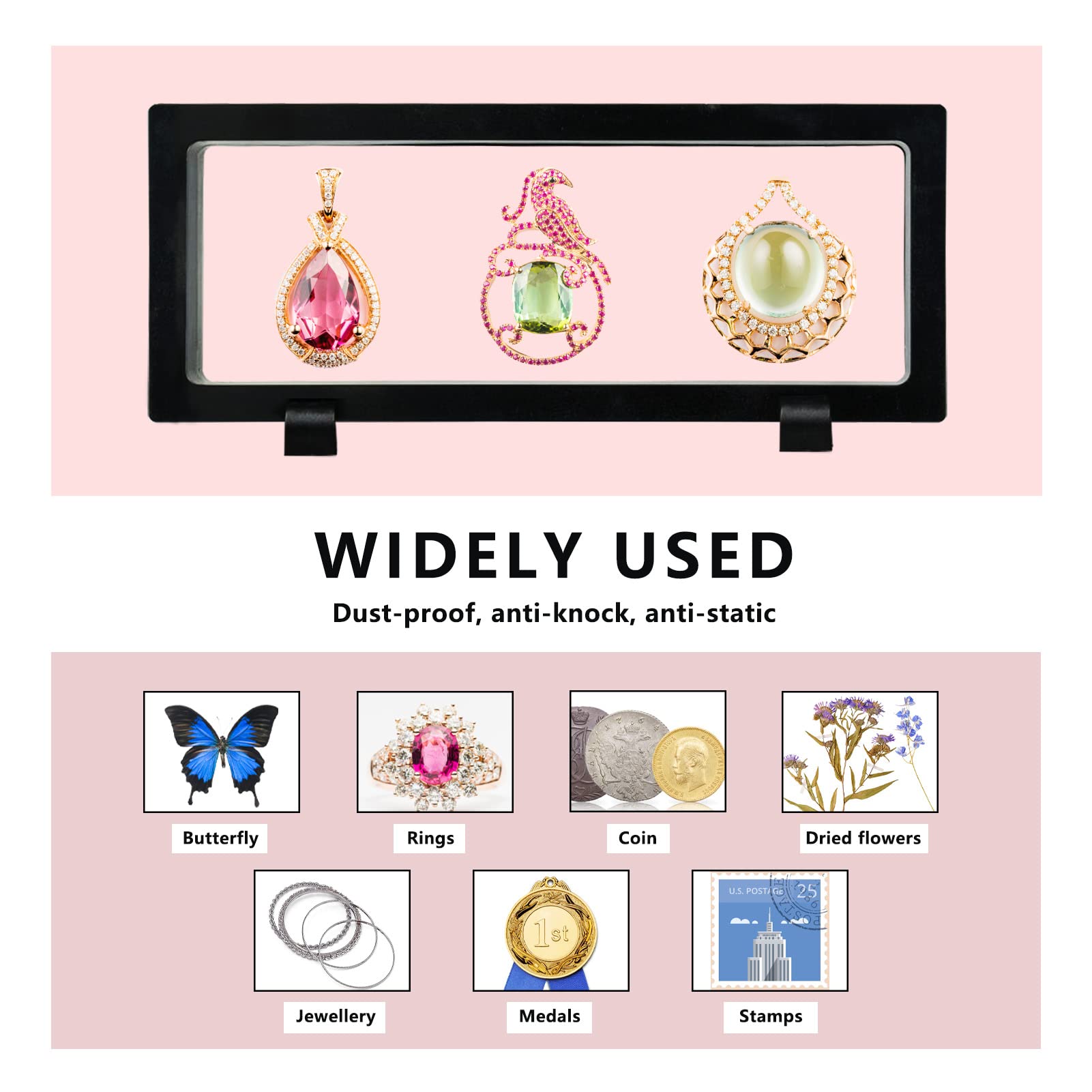 3 Pièces Cadre Flottant 3D Pour Pièces, Bijoux & Médailles - Vitrine Transparente