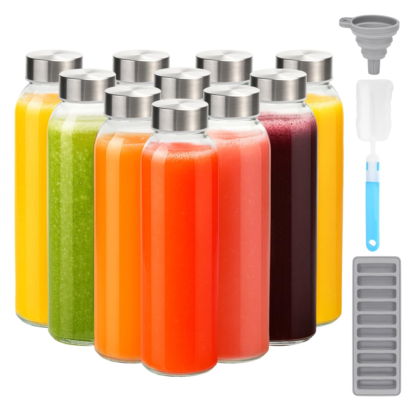 Zukro 24 oz Glass Water Bottles with Stainless Steel Lids Bulk, Set of 10